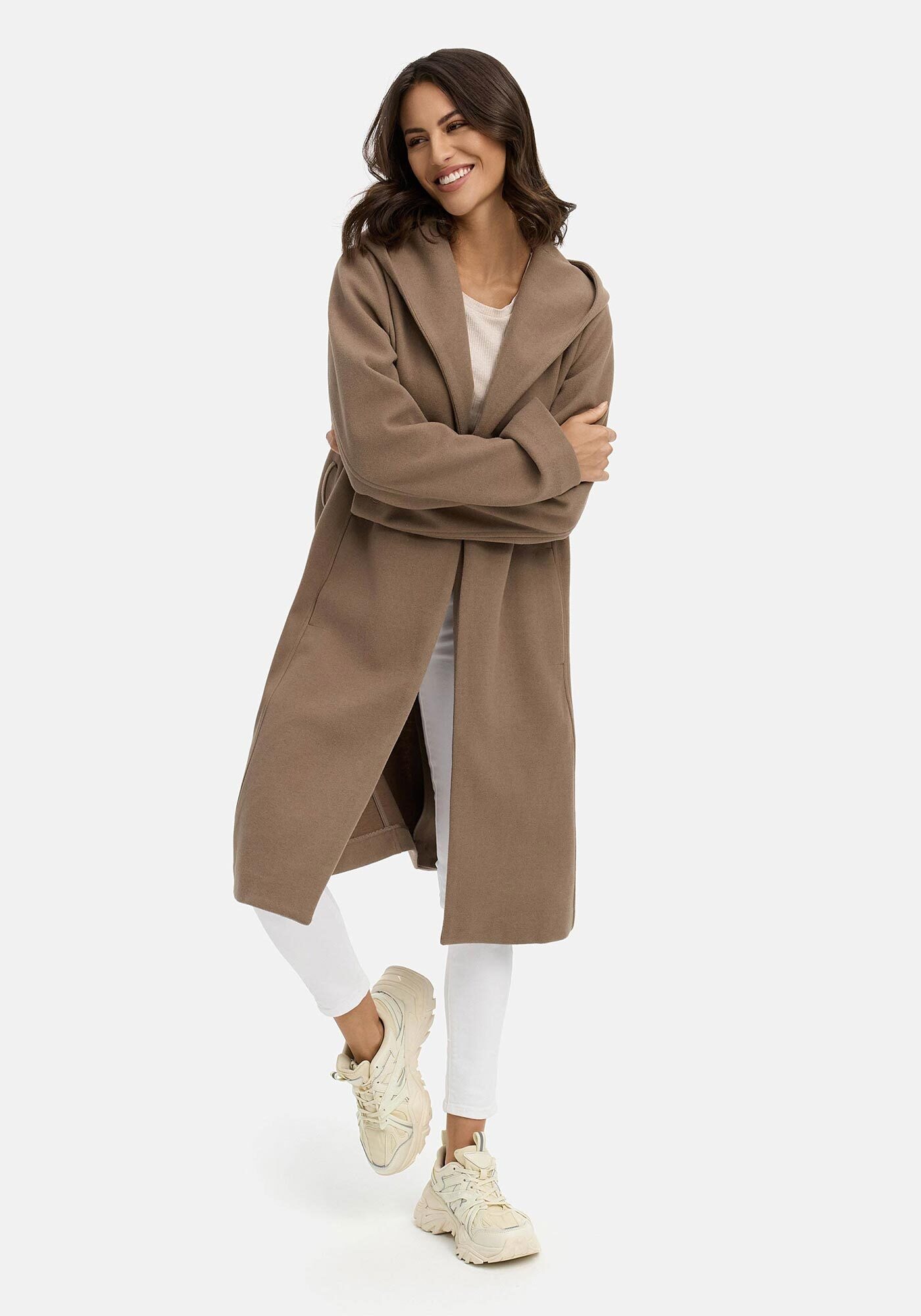 Marikoo Kurzmantel »Kailii«, Eleganter Wickel Mantel mit Taillengürtel und Oversized Hood Kapuze