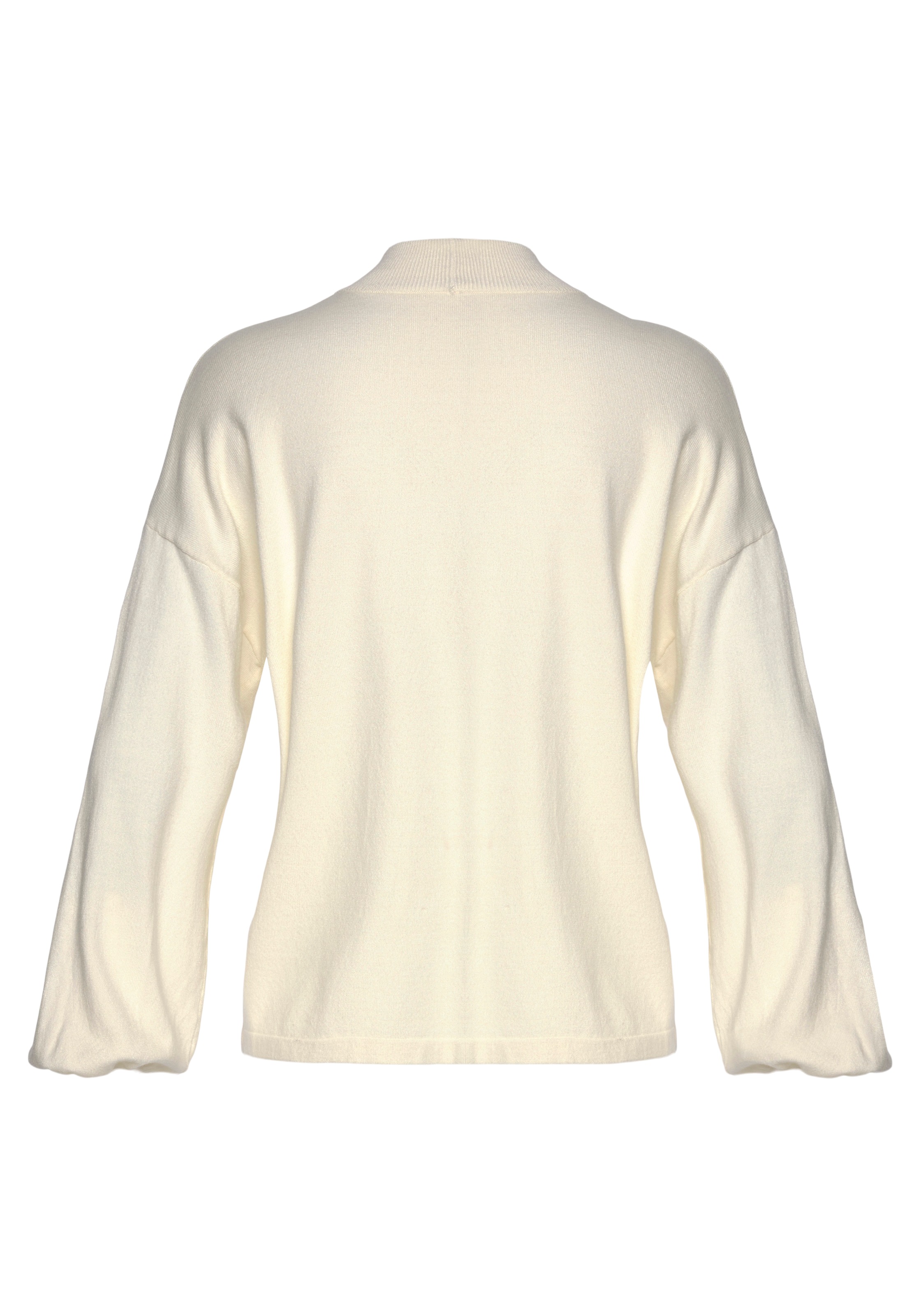 Strickpullover LASCANA, Damen, Gr. 32/34, beige (creme), Strick, Obermaterial: 50% Viskose, 25% Polyamid, 25% Polyester, unifarben, figurumspielend hüftlang, Rippstrickbündchen, Pullover Strickpullover, mit kleinem Stehkragen, Feinstrickpullover, casual-c 3