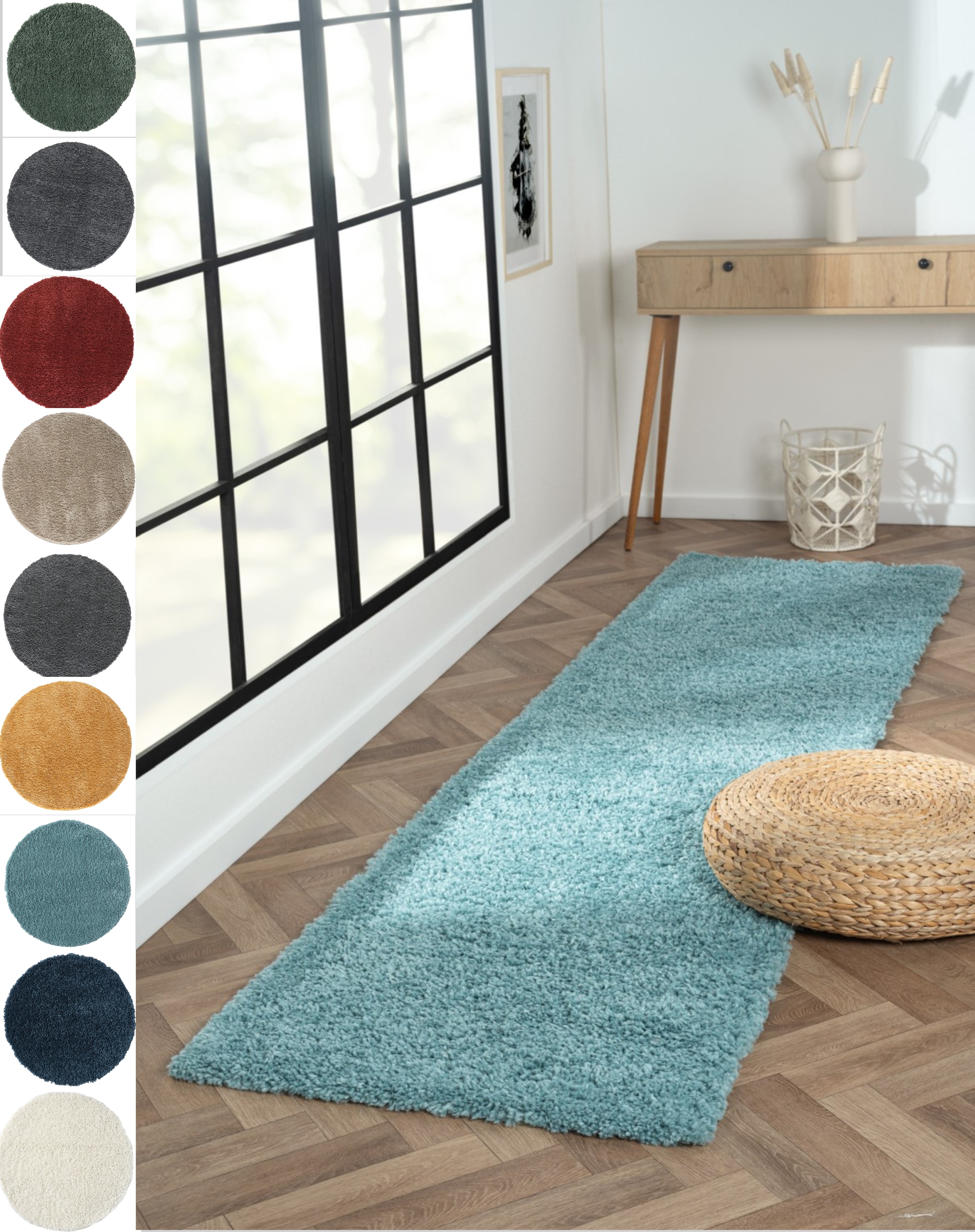 Hochflor-Läufer "My Shaggy", blau (hellblau), B:80cm H:37mm L:250cm, Polypropylen (PP), MYFLAIR MÖBEL & ACCESSOIRES, Teppiche, Shaggy, Uni Farben, leicht glänzend, Microfaser, extra flauschig