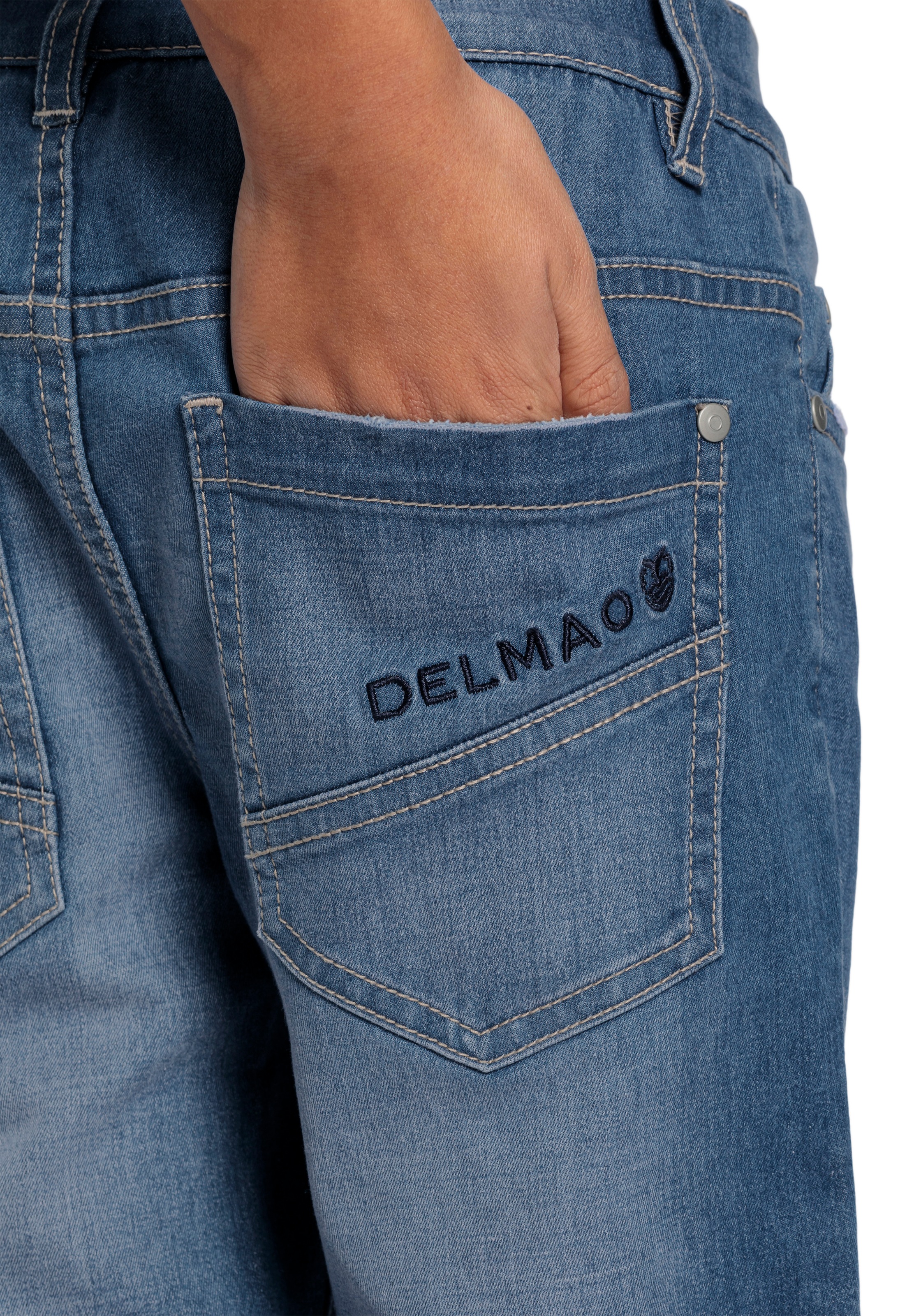 Thumbnail - DELMAO Stretch-Jeans "Straight-fit Jeans für Jungen" elastisches Material, Used-Look-Waschung, niedrige Leibhöhe