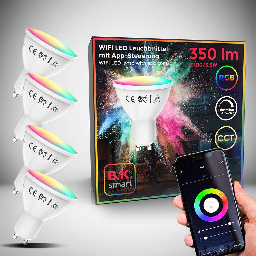 B.K.Licht LED-Leuchtmittel, GU10, 4 St., Farbwechsler