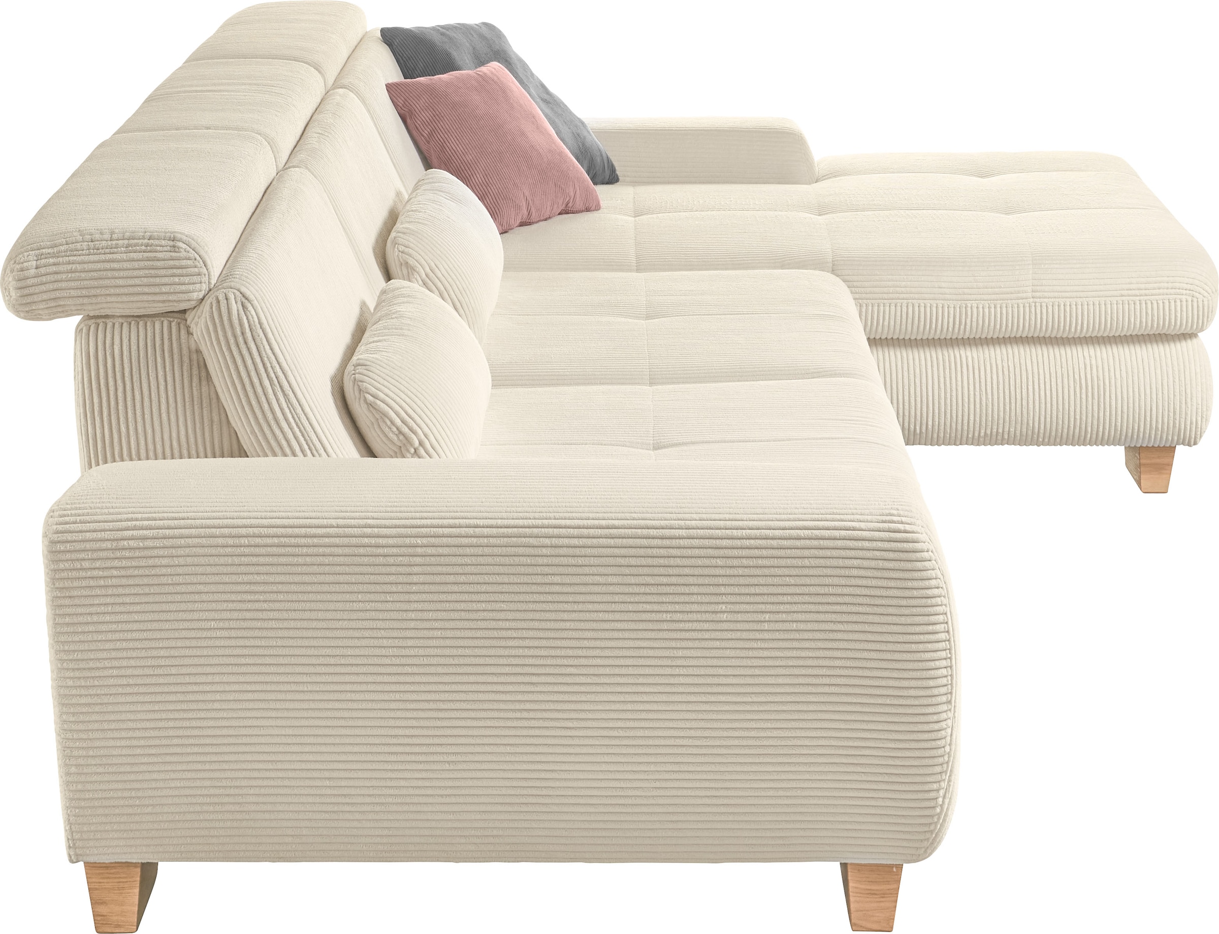 set one by Musterring Ecksofa »SO 3400 Sitzhöhe 47cm oder 49cm, Sitztiefe verstellbar, B/T: 307/195cm«, whlw. mit Funktion, Kaltschaum, in Cord, rose, Sitzhöhe 49