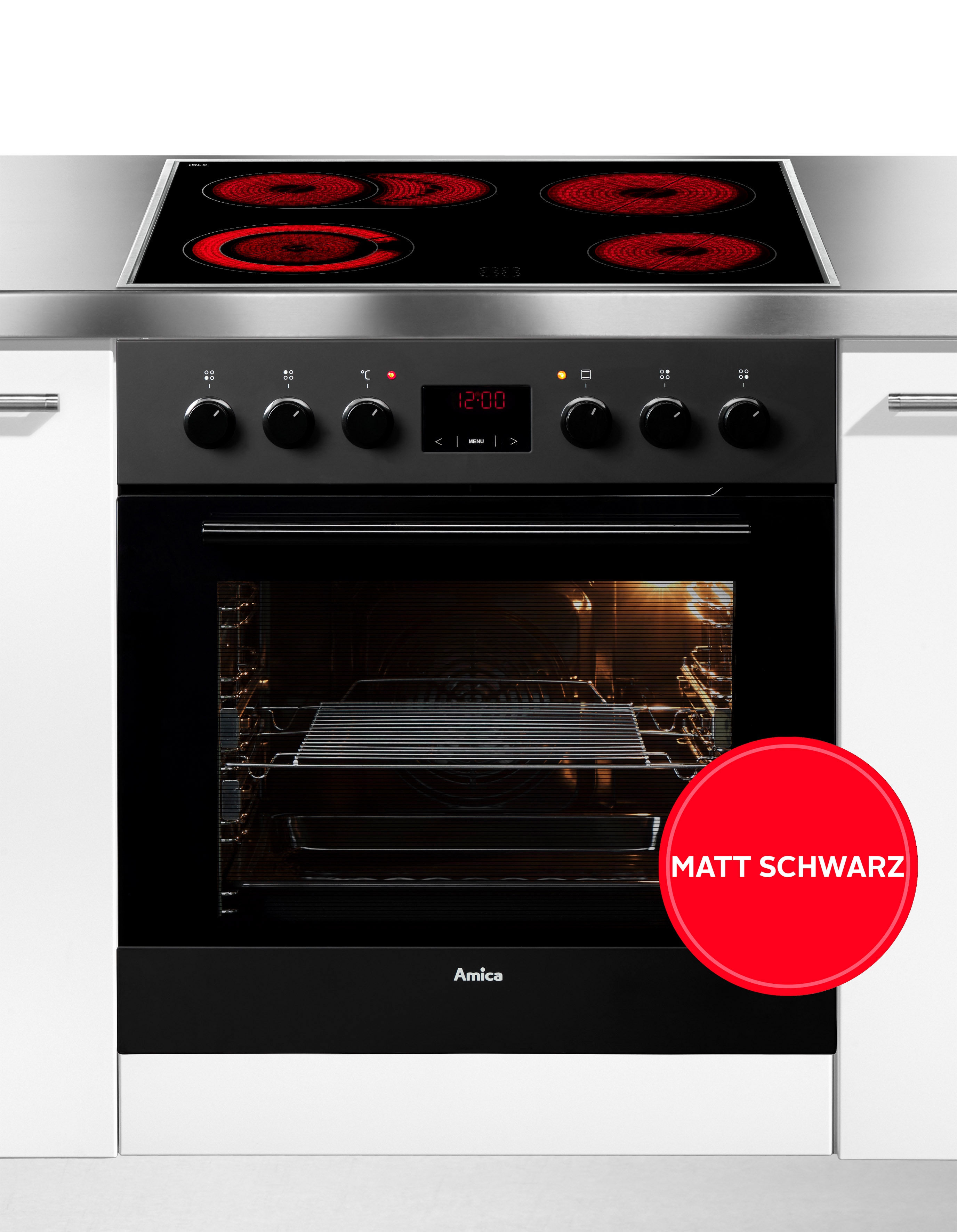Amica Elektro-Herd-Set "2013C(G)3.334eETsDpHbQSmEHC 12921 SM" mit Backauszug Steam Clean Komfortables Kochen und Backen mit leichtem und sicherem Handling