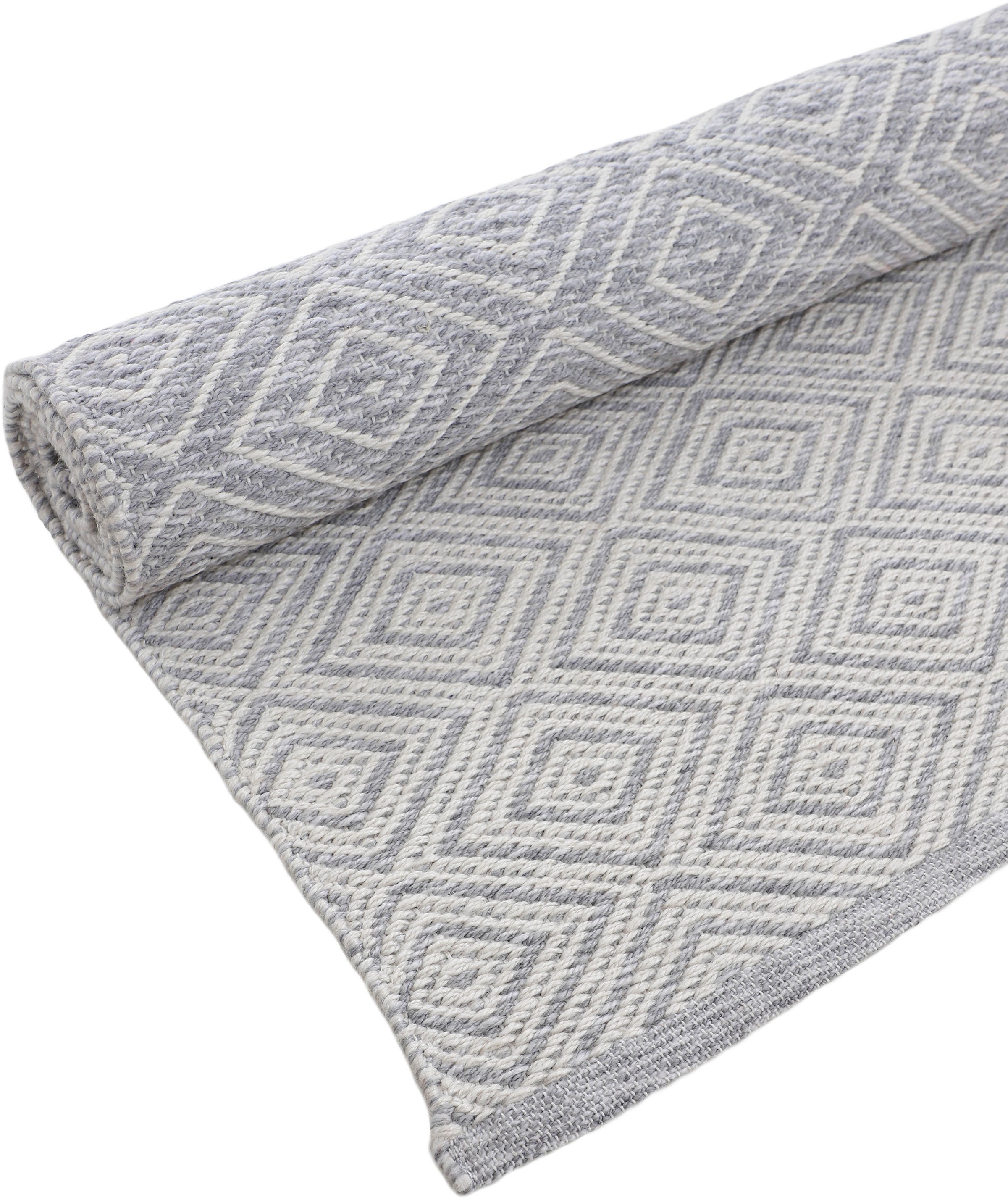 Teppich CARPETFINE "Frida 200", grau, B:200cm H:7mm L:290cm, Polyester, Teppiche, Teppich, Wendeteppich, 100% recyceltem Material (PET), Flachgewebe, Sisal Optik 3