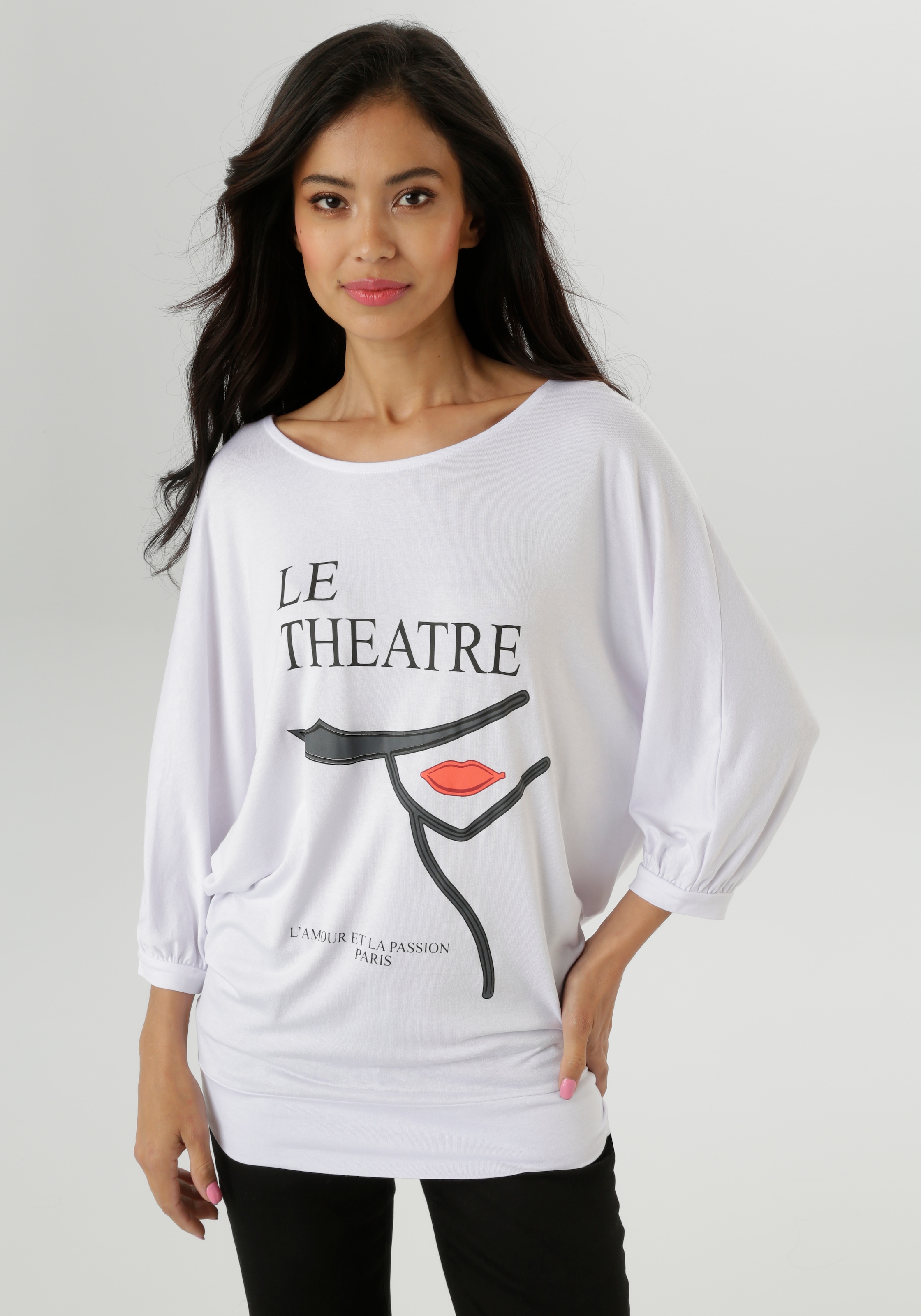 Aniston SELECTED 3/4-Arm-Shirt, mit femininen Druck und Statement-Schriftzu günstig online kaufen