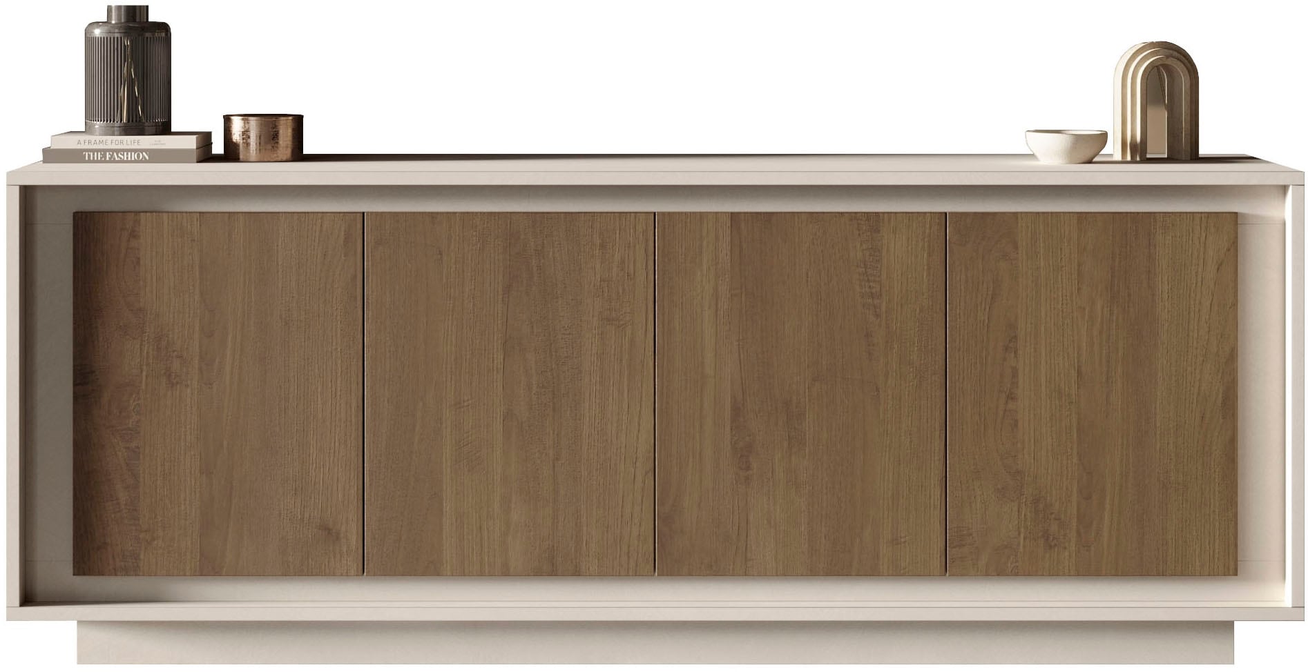 Home affaire Sideboard "Sky, B/T 207/50 cm, Kommode/Anrichte/Stauraumschrank, 4 Türen" Softclosing, Korpus & Front 22 mm stark, Rahmen-Optik