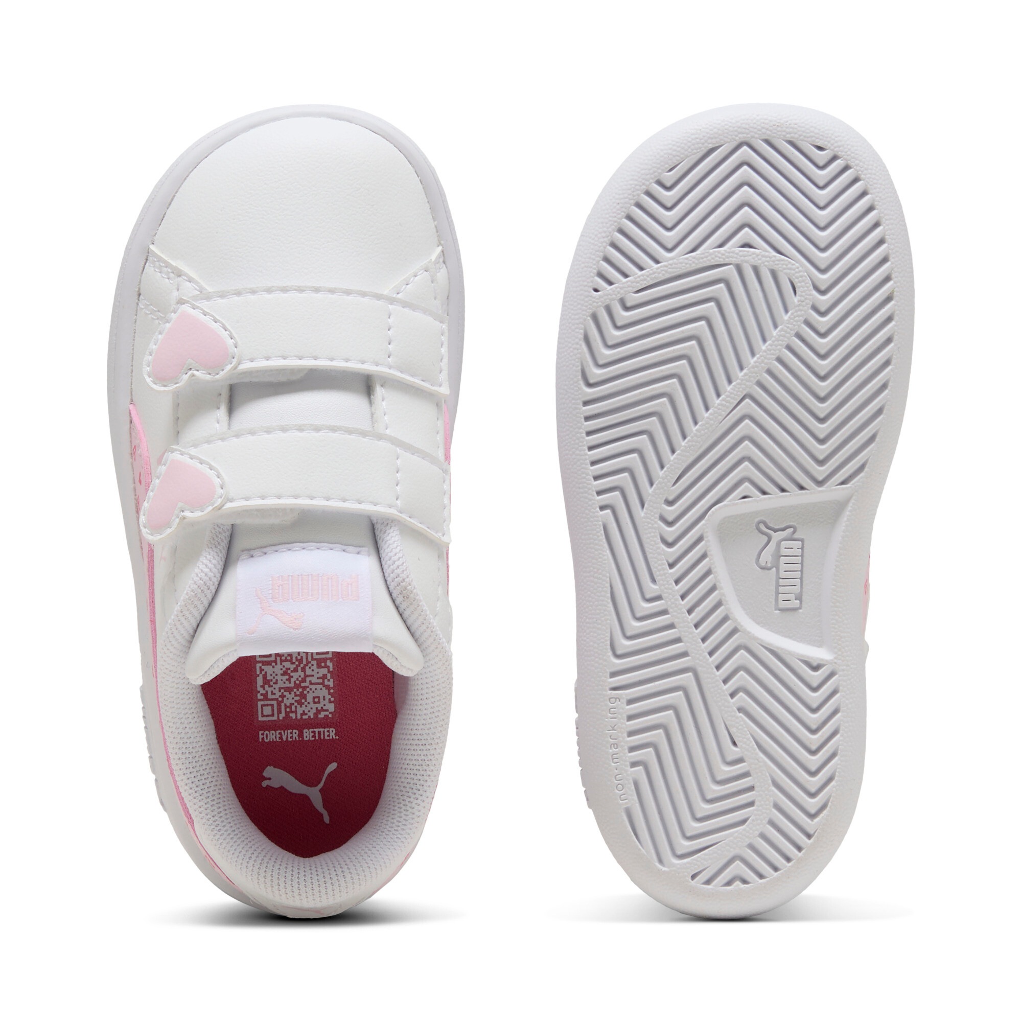 Sneaker PUMA "Smash 3.0 Hearty Sneakers Mädchen", Damen, Gr. 24, weiß pearl pink, Obermaterial: Textil, Synthetik; Futter: Textil; Innensohle: Textil; Laufsohle: Gummi, Schuhe Sneaker 3