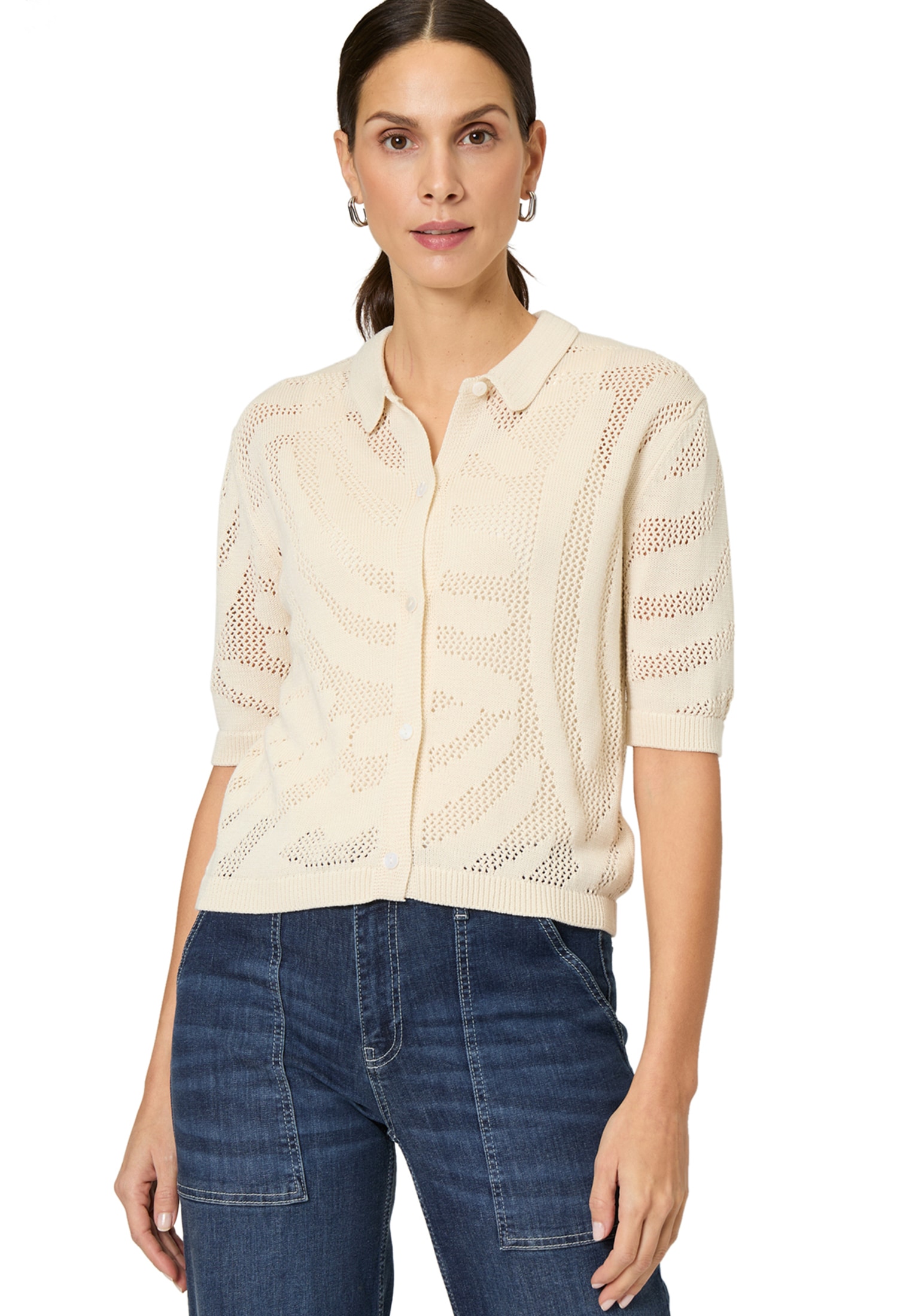 Zero Strickjacke "zero Damen Strickjacke gehäckelt Knopfleiste", Lochmuster günstig online kaufen