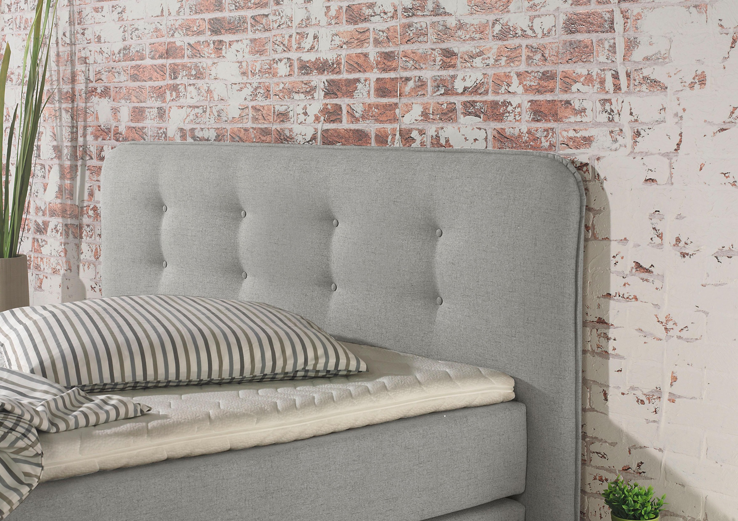 Boxspringbett HOME AFFAIRE "Cecina", grau (silbergrau), B:162cm L:210cm, Struktur fein (100% Polyester), Komplettbetten, Boxspringbett, in 5 Breiten, 3 Ausführungen, 2 Härtegrade, Knopfheftung, Topper 7