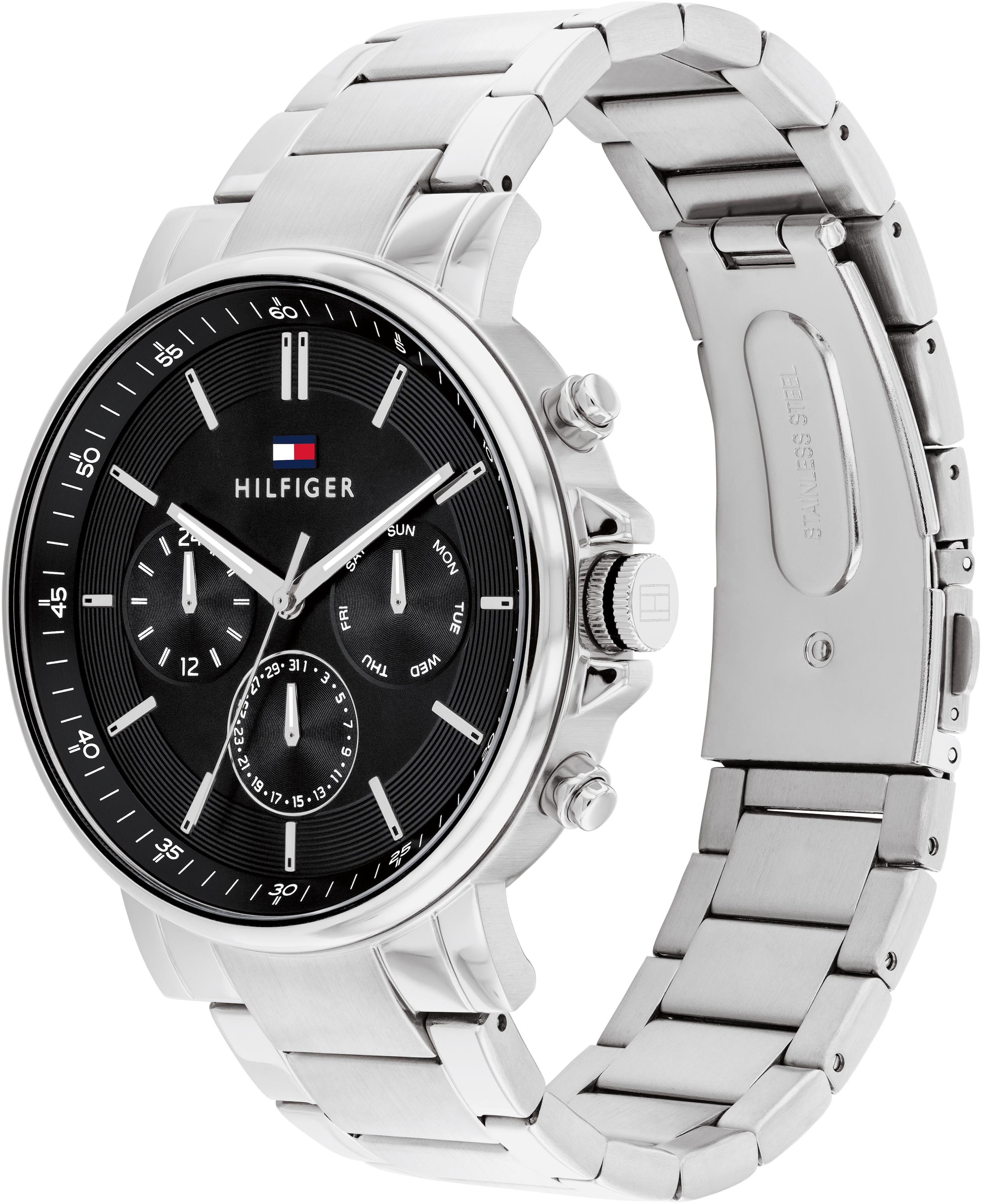 Tommy Hilfiger Multifunktionsuhr »TYSON«, Quarzuhr, Armbanduhr, Herrenuhr, Edelstahlarmband, analog, Tag