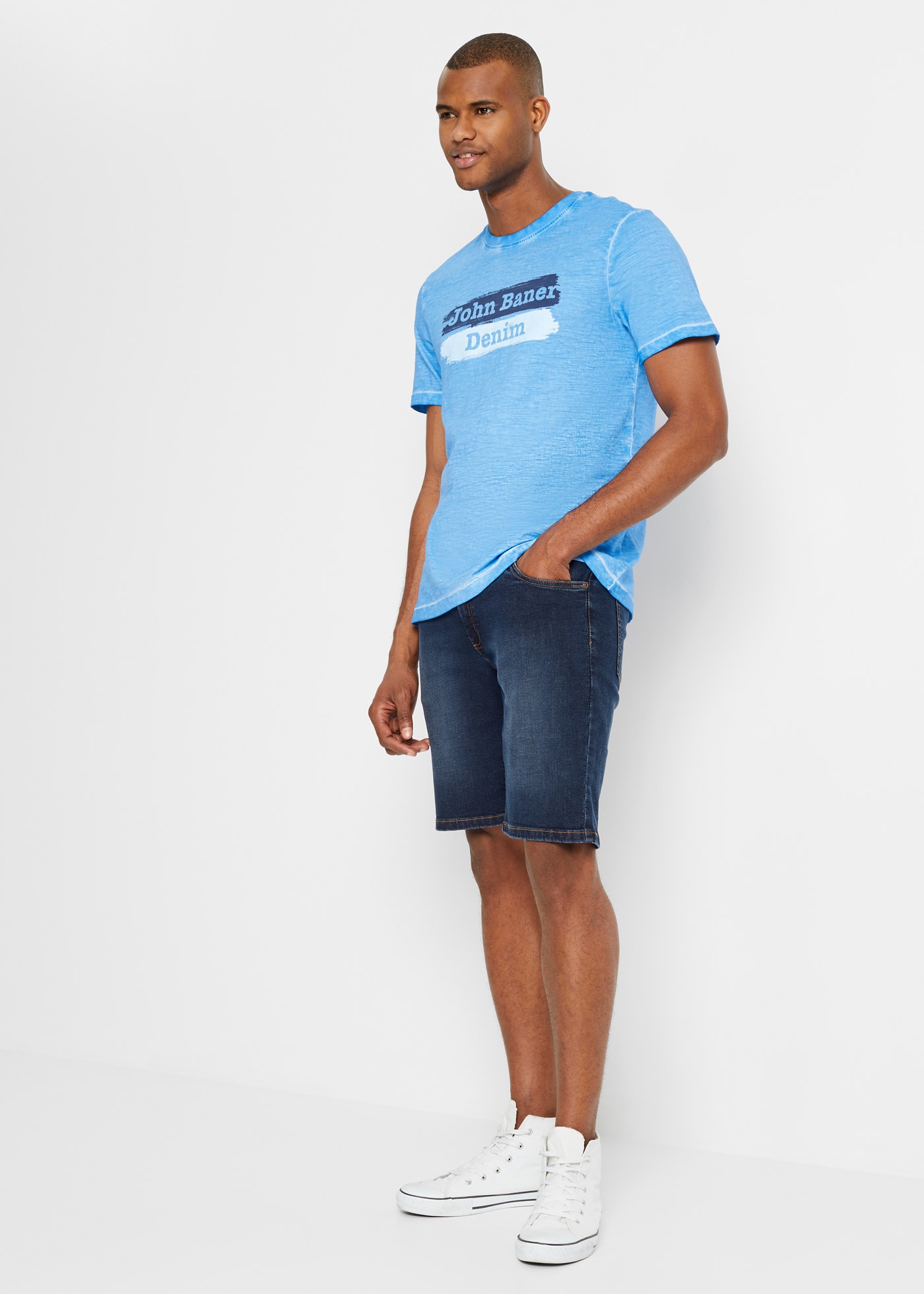 bonprix Jeansbermudas Packung, 2 mit Elasthan-Anteil, im Straight Fit, mit Used-Effekten, 5-Pocket-Form