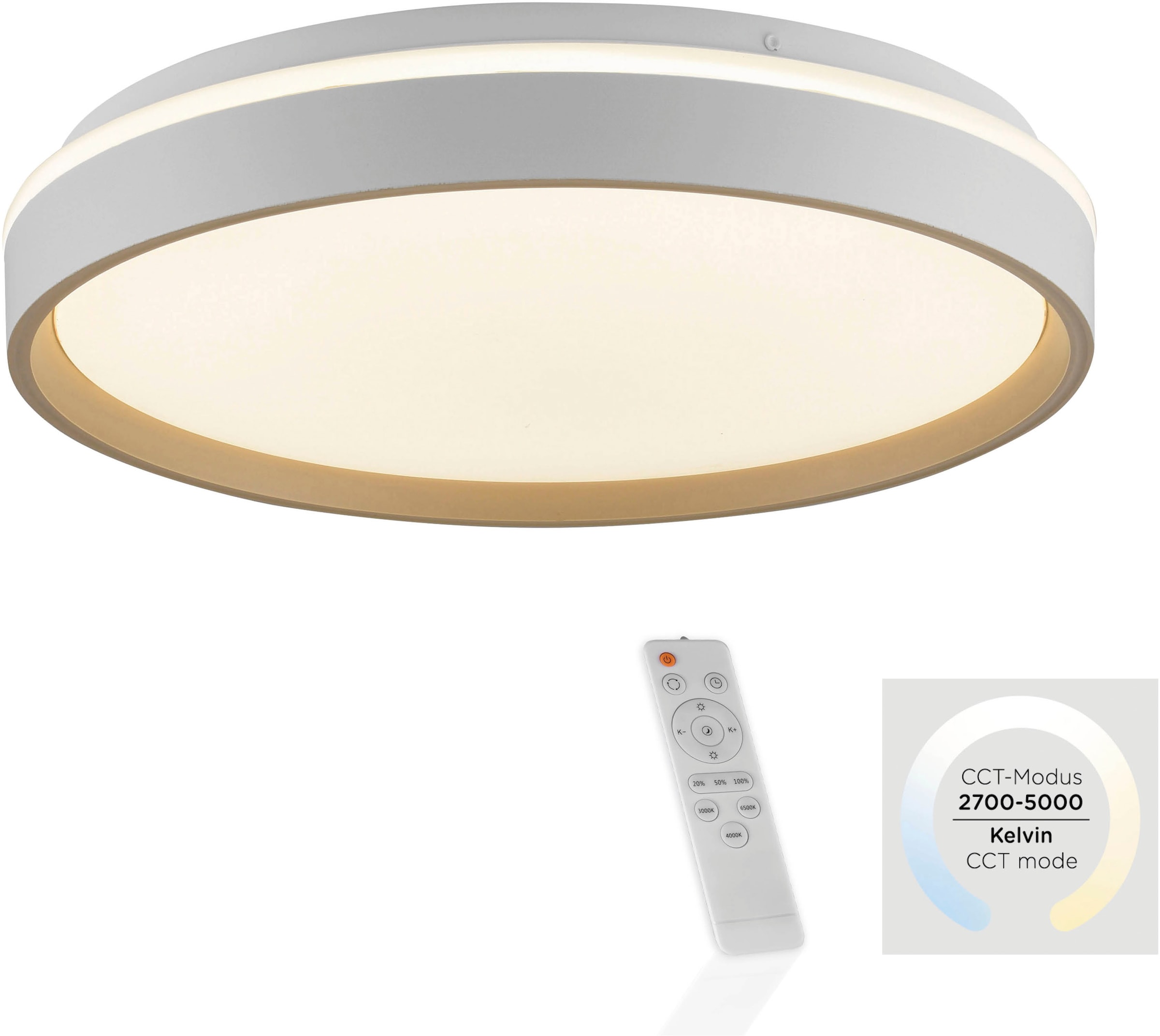 JUST LIGHT LED Deckenleuchte »MIO« LED-Board 1 Stk. warmweiß - kaltweiß CCT-Farbtemperatursteuerung, Infrarot-FB, Stufenlos dimmbar, Memory