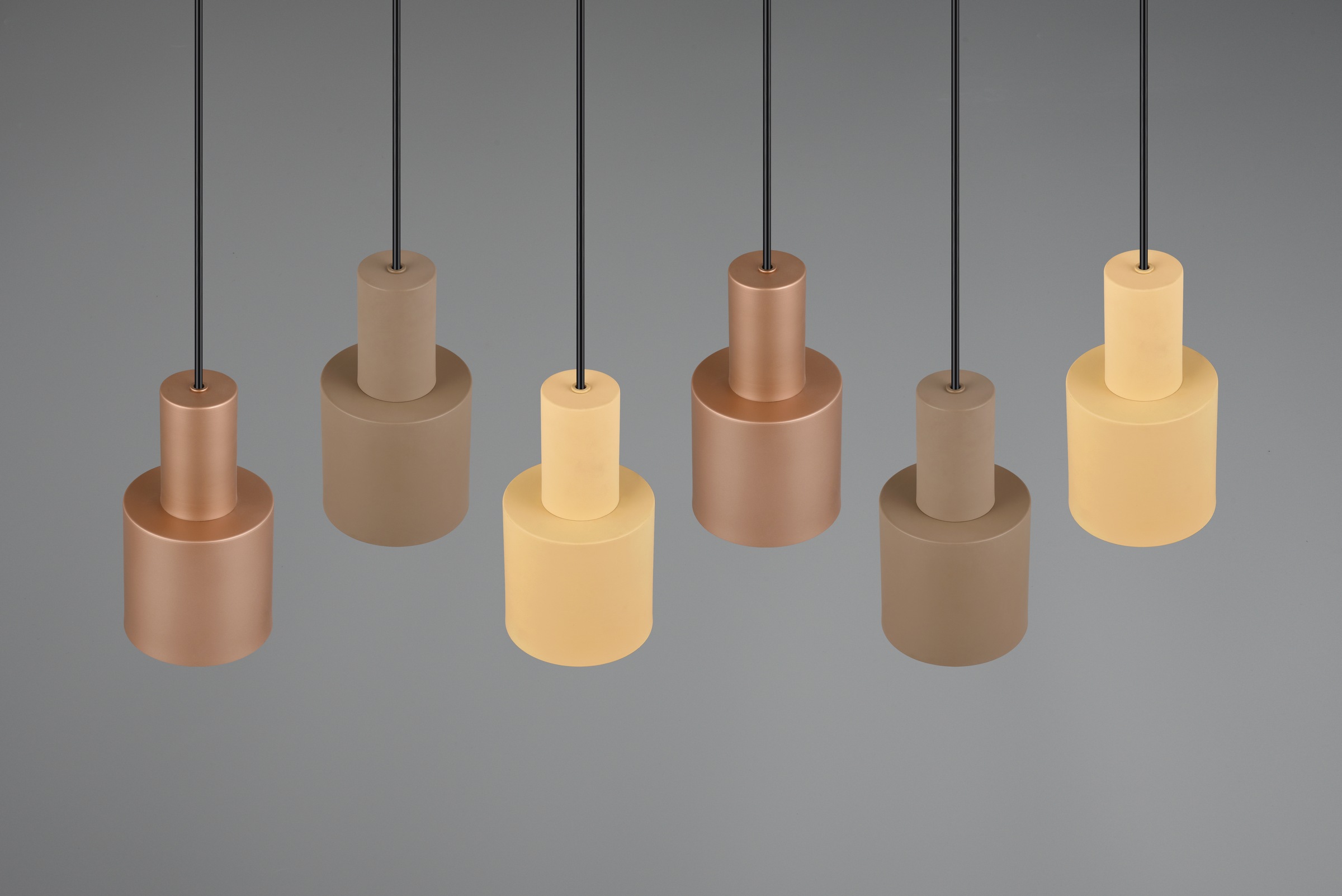 TRIO Leuchten Pendelleuchte »AGUDO, Hängelampe 6-flammig exkl 6xE27 max 40W höhenverstellbar« E27 1 Stk. warmweiß - kaltweiß mehrfarbige Lampenschirme in beige taupe & coffee, Esszimmerlampe