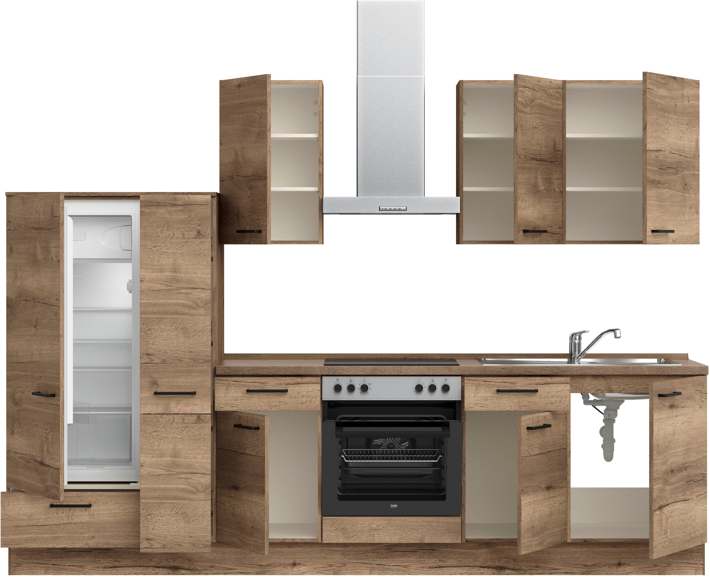 nobilia® Küchenzeile »"Structura I"«, vormontiert, Ausrichtung wählbar, Breite 300 cm, wahlw. mit E-Geräten