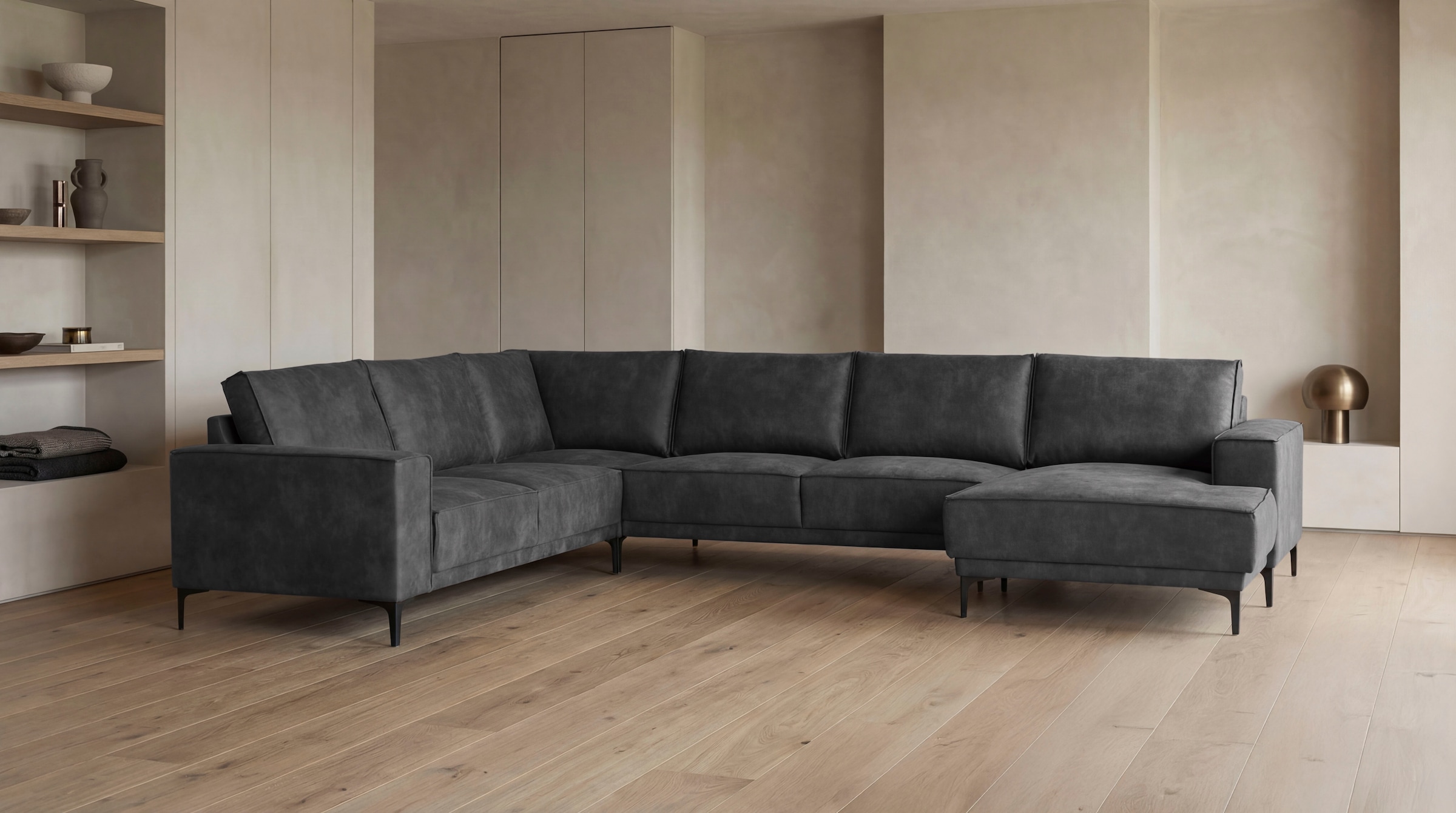 OTTO home Wohnlandschaft »OLAND Luxus-Microfaser U-Form, XXL, B: 342 cm, Skandi-Design« Skandi-Design in Struktur, Flachgewebe, Luxus-Microfaser, Boucle