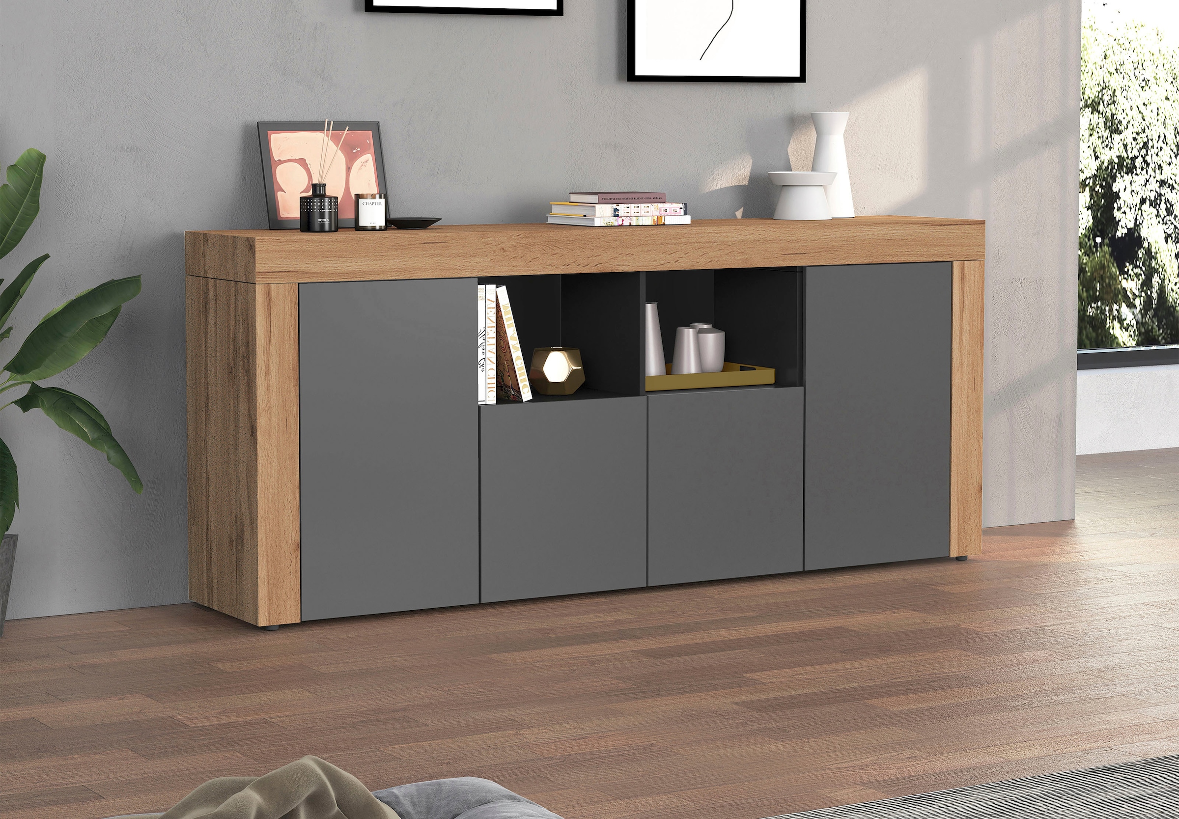INOSIGN Sideboard »CHRONOS Breite 200 cm mit 4 Türen, 2 offene und 8 geschlossene Fächer«, (1 St.), Sideboard,Kommode, Schrank, Grifflos mit Push to Open, Made in Italy