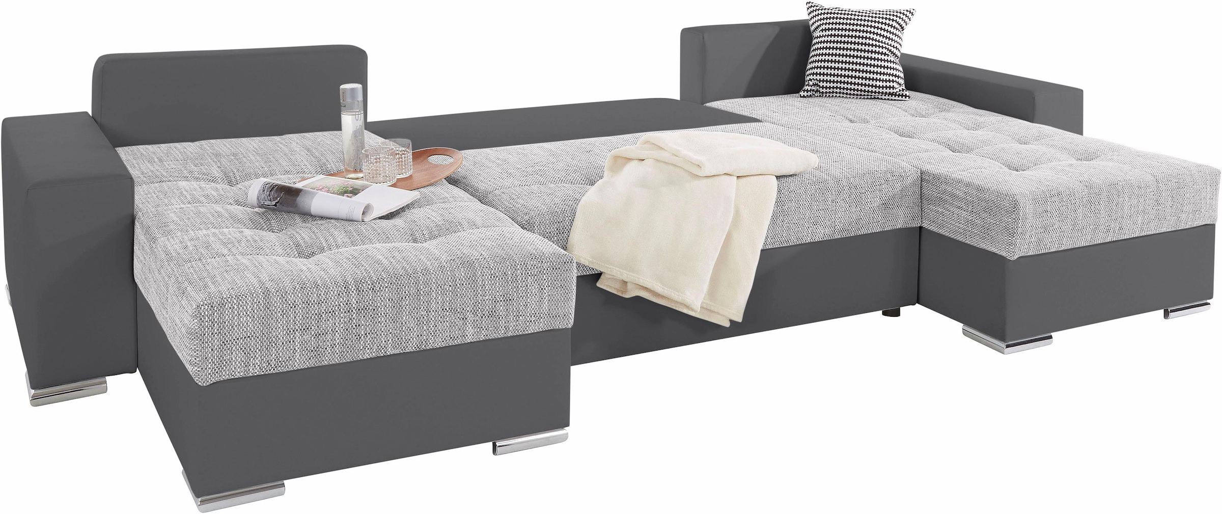 COLLECTION AB sofa »XL-Josy U-Form plotis 313 cm Kunstleder-Mix Microfaser« ir miegojimo funkcija Dėžutė patalynei su 4 gleich dydžiai Dekoratyvinės pagalvėlės