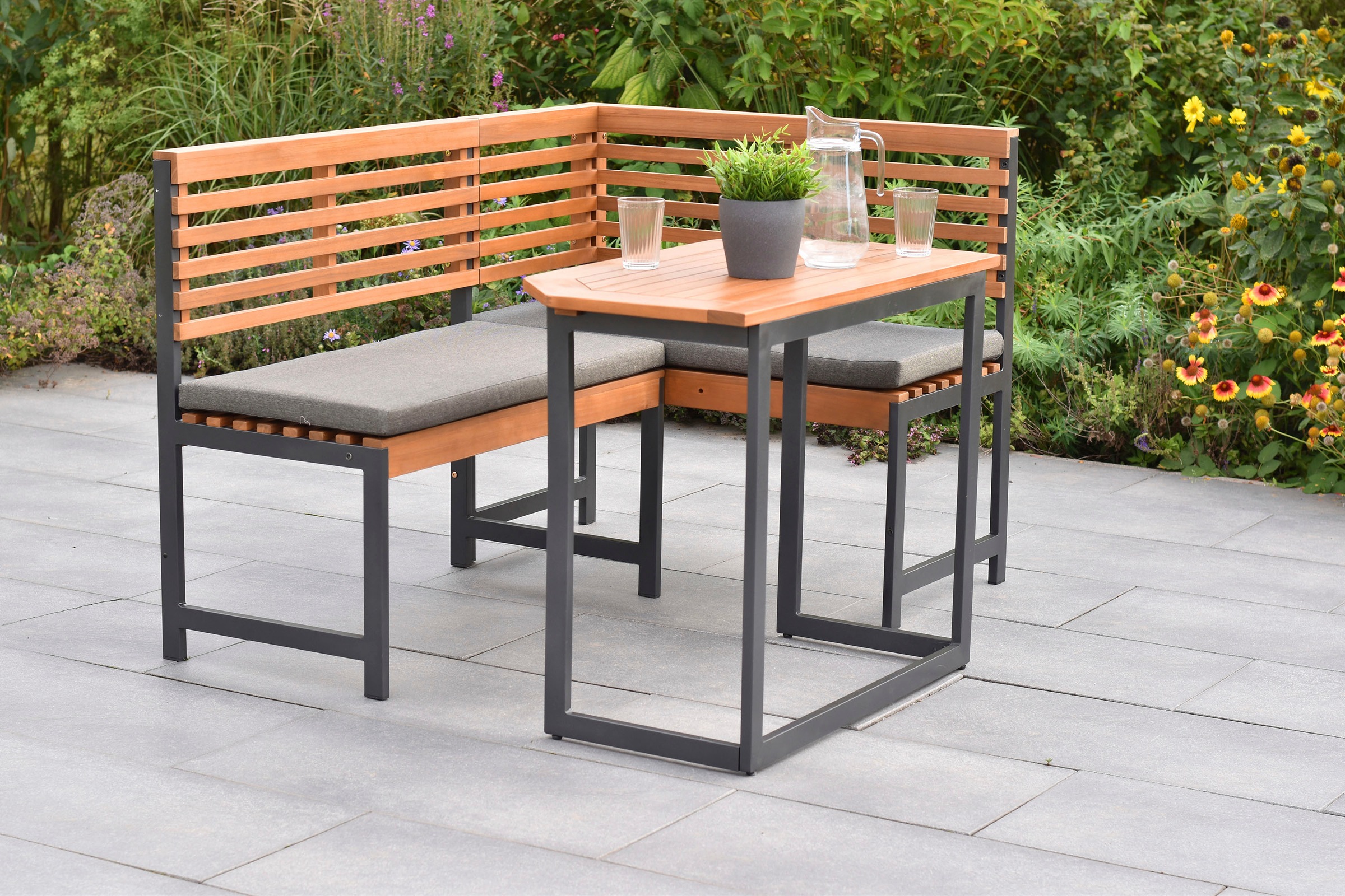 MERXX Eckbankgruppe »»Eckbank Set««, (Set, 3 tlg.), Eckbank und Klappentisch aus Akazienholz, flexibel Montageoptionen
