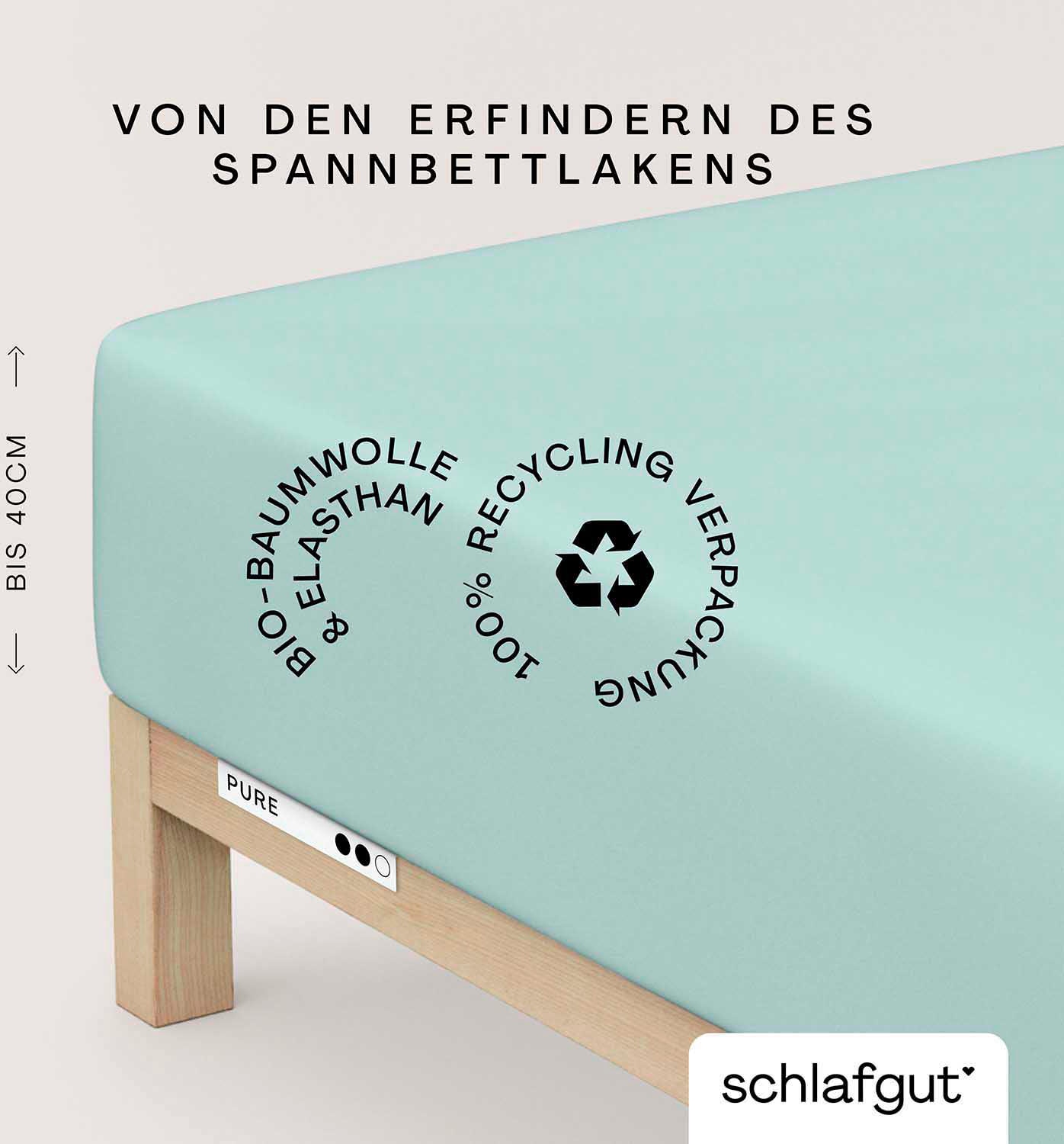 Schlafgut Spannbettlaken "PURE BOXSPRING Bio-Baumwolle mit Elasthan, 170 g/m², Bettlaken" PREMIUM Boxspringbett Laken bis 40 cm Höhe, dehnbar blickdicht, straff