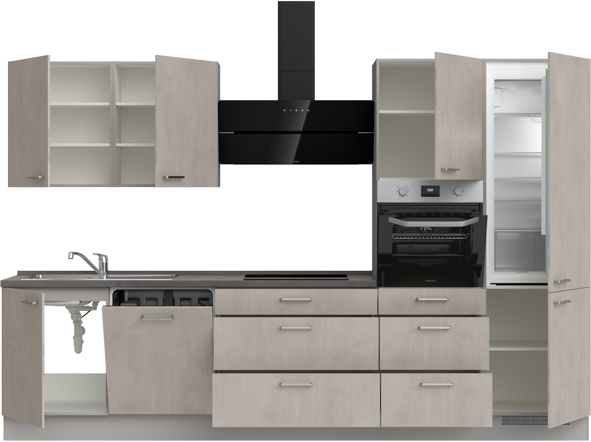 nobilia® Küchenzeile »"Riva II"«, vormontiert, Ausrichtung wählbar, Breite 330 cm, wahlw. mit E-Geräten
