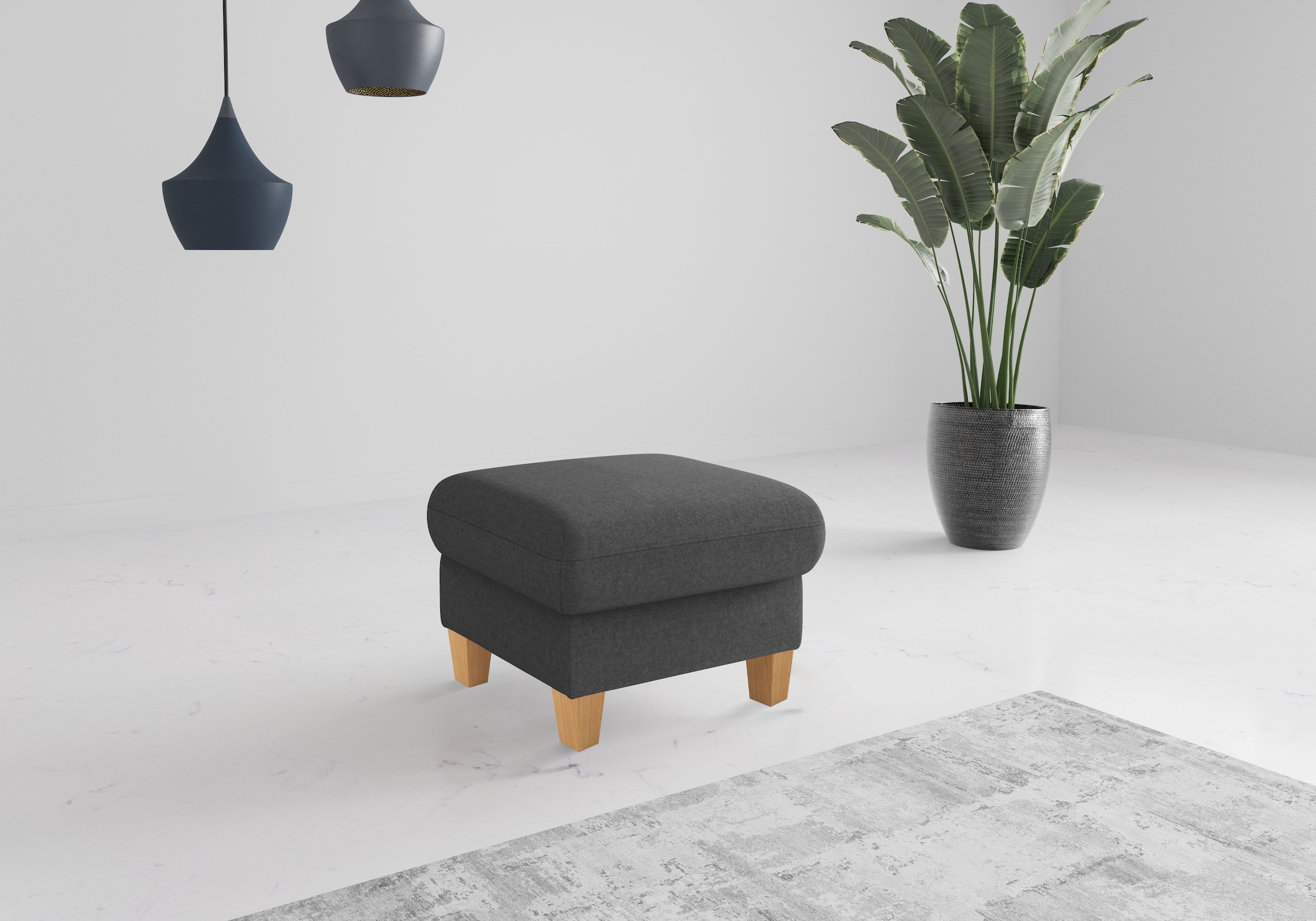 Polsterhocker HOME AFFAIRE, B:58cm H:47cm T:58cm, grau, 95% Polyester 5% Polyamid, Hocker, "Rochelle", Massive 12 cm Holzbeine