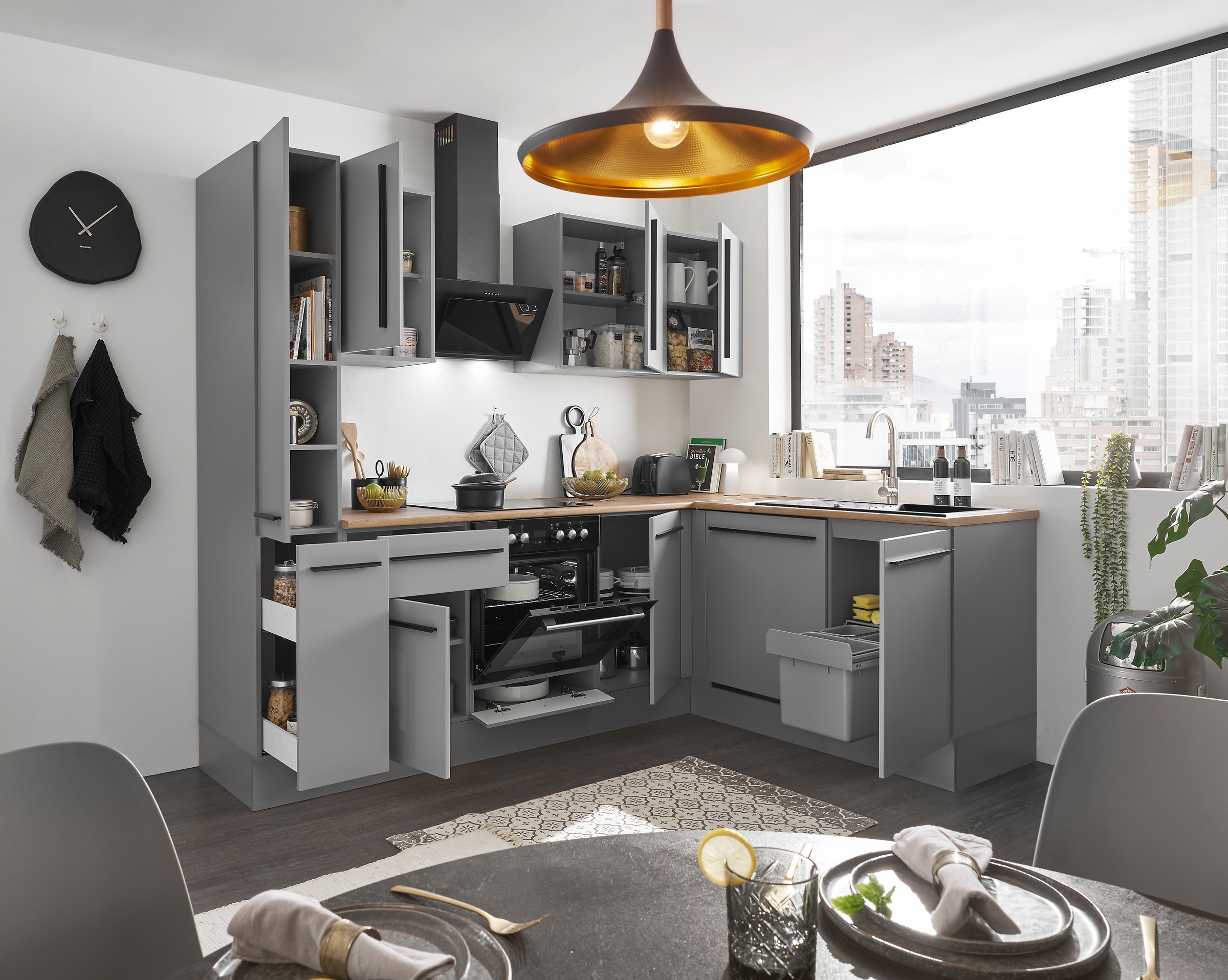 BASIC by Balculina Winkelküche »Denver, Küche BxHxT 250/115 x 211 x 60«, Breite 250 cm, wahlweise mit E-Geräten und Induktion