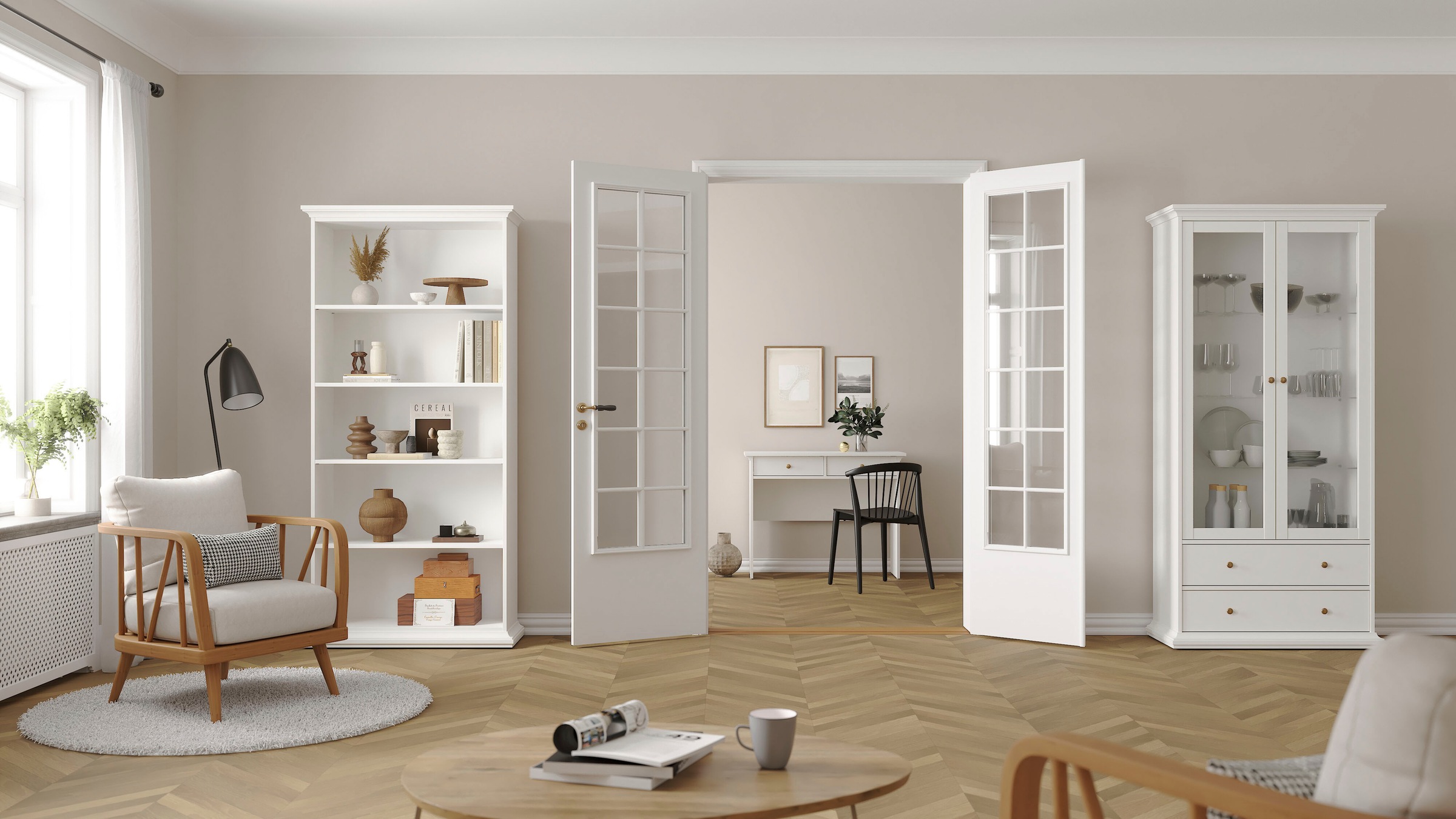 Home affaire Bücherregal »Paris Regal, Standregal, Stauraumregal, Ablageregal, Multifunktional,«, mit 4 Einlegböden, viel Stauraum, Kranzleiste, Höhe 200 cm