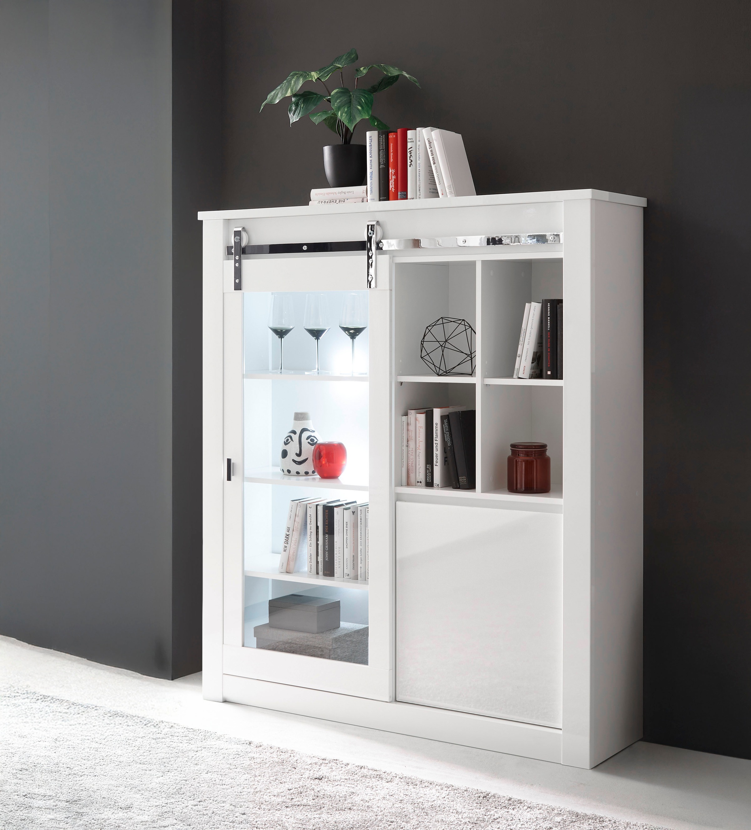 Home affaire Vitrine "Daytona, moderner Hochschrank, Glasvitrine in Weiß Ho günstig online kaufen