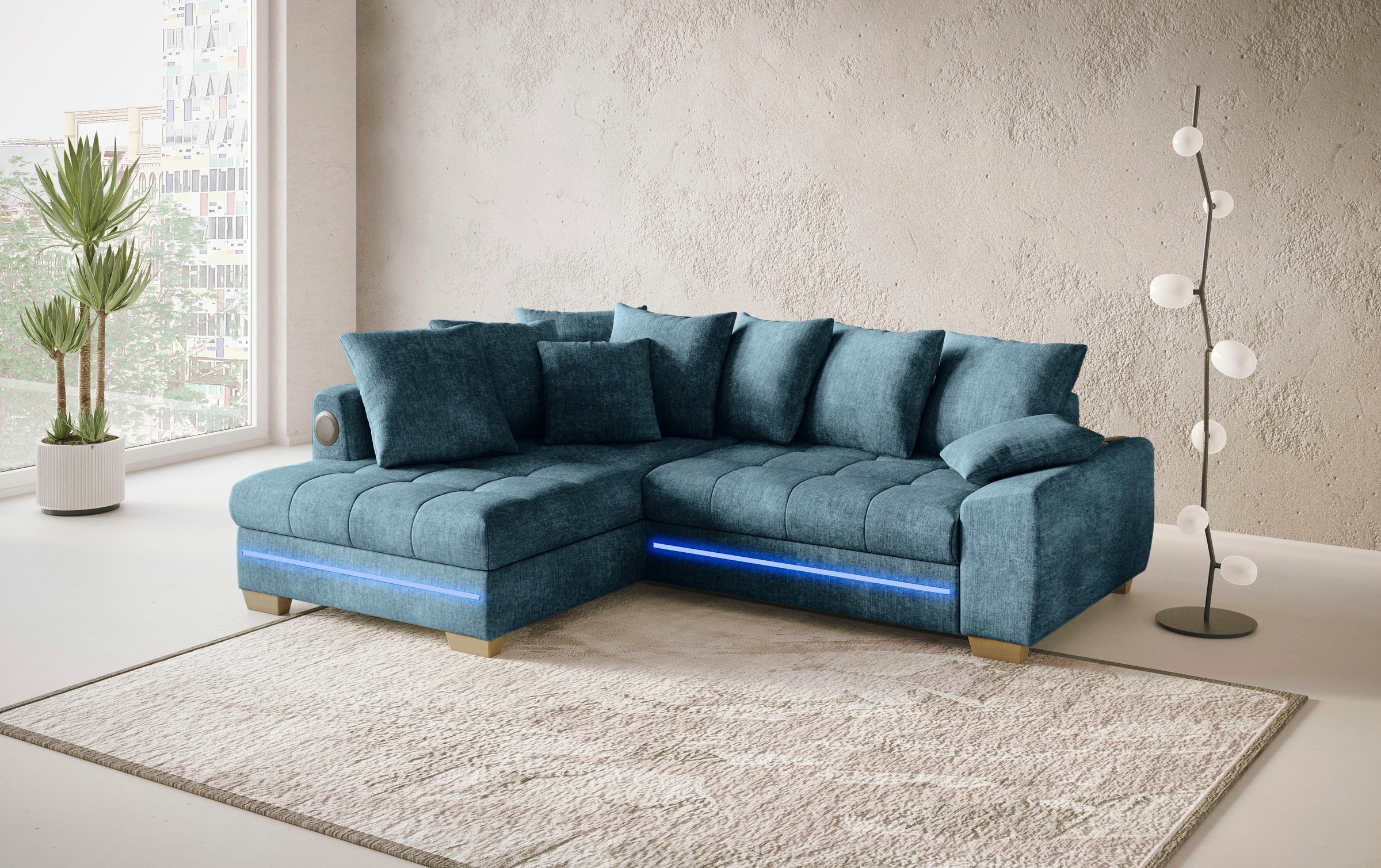 Mr. Couch Ecksofa »Nikita II, L-Form«, mit Kaltschaum, RGB-LED, Soundsystem, wahlweise mit Bett, Bettkasten