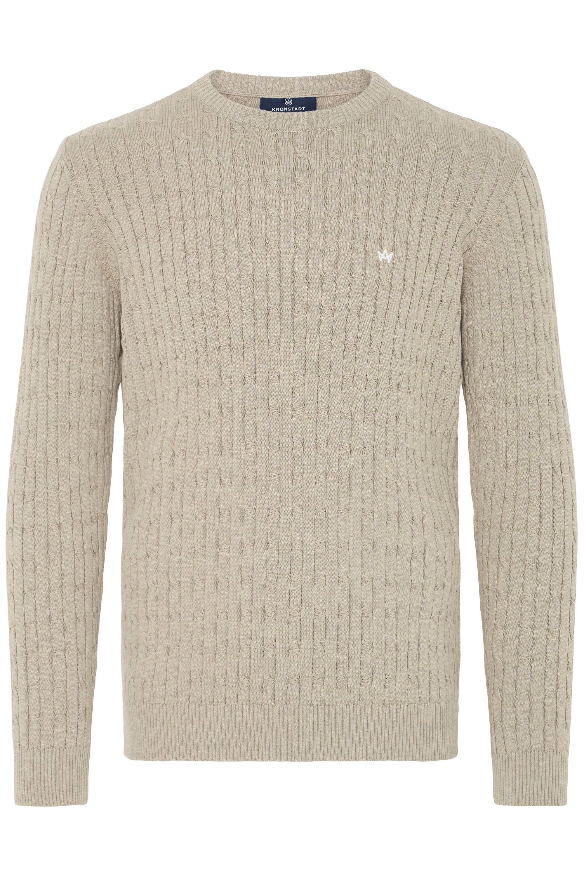 Strickfleece-Pullover KRONSTADT "Strickpullover KSCall", Herren, Gr. M, beige (sand mix), Obermaterial: 100% Baumwolle CO., Pullover