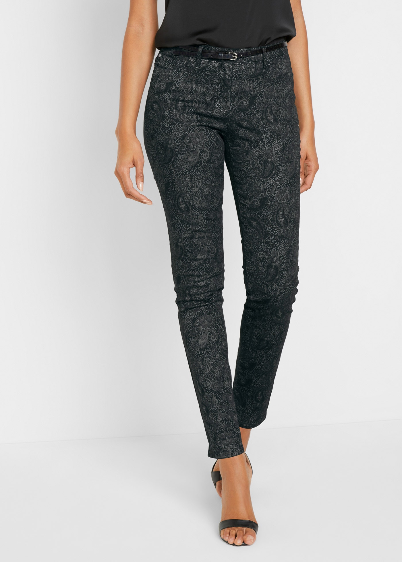 bonprix "Twillhose mit edlem Druck" aus Baumwolle und Elasthan, Slim fit Passform, Twillhose mit Druck