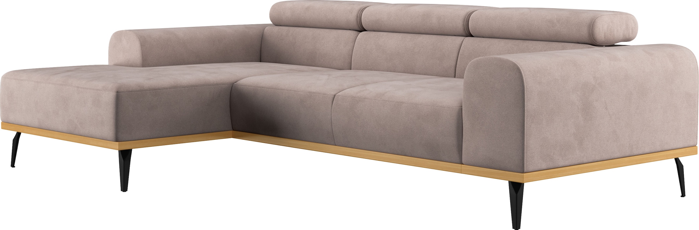 Places of Style Ecksofa »Carlo L-Form«, mit Kopfteilverstellung & Holz-Rahmenoptik, wahlweise Relaxfunktion
