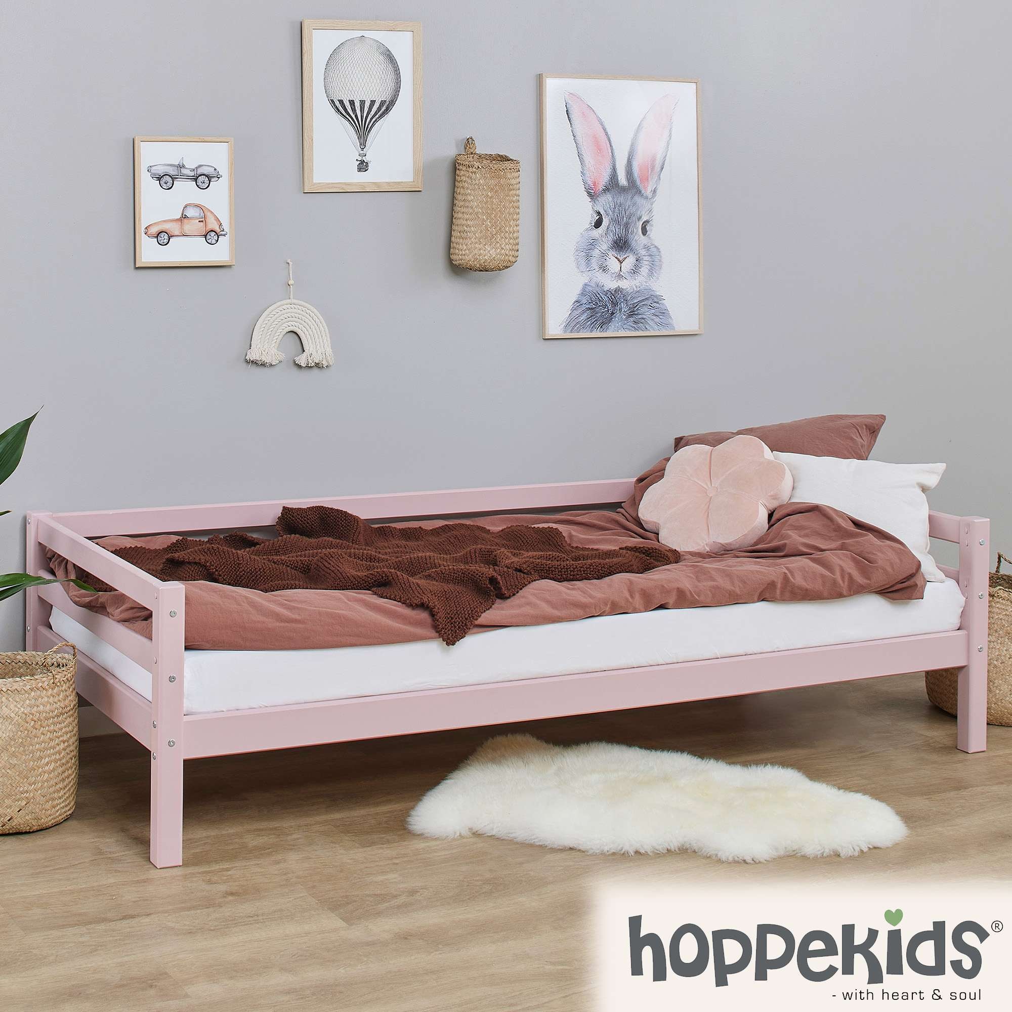Hoppekids Daybett "Kinderbett ECO Dream, Einzelbett, Juniorbett 90x200" Bett, Weiß, Grün, Blau, Rosa, Grau