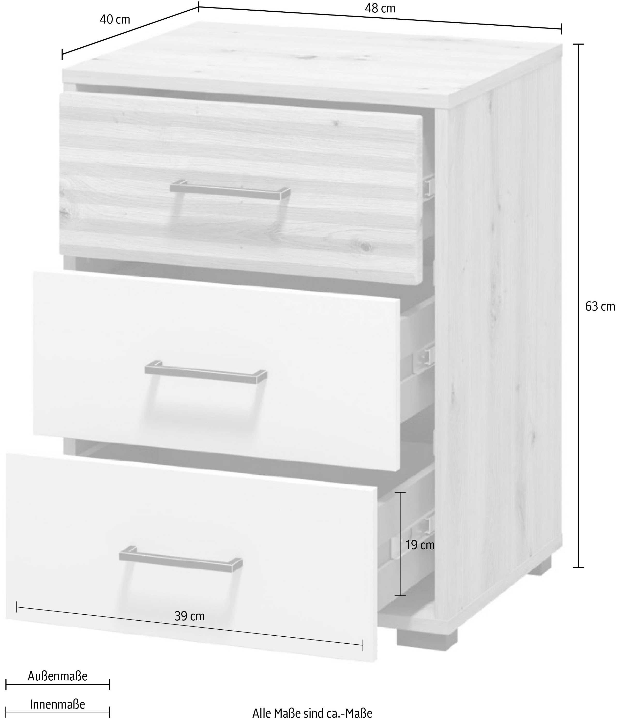 INOSIGN Nachtkommode »Modena Nachtschrank Nachttisch mit 2 oder 3 Schubladen«, FSC®-Zerifiziert Trendfarbe cashmere, ideal für kleine Räume