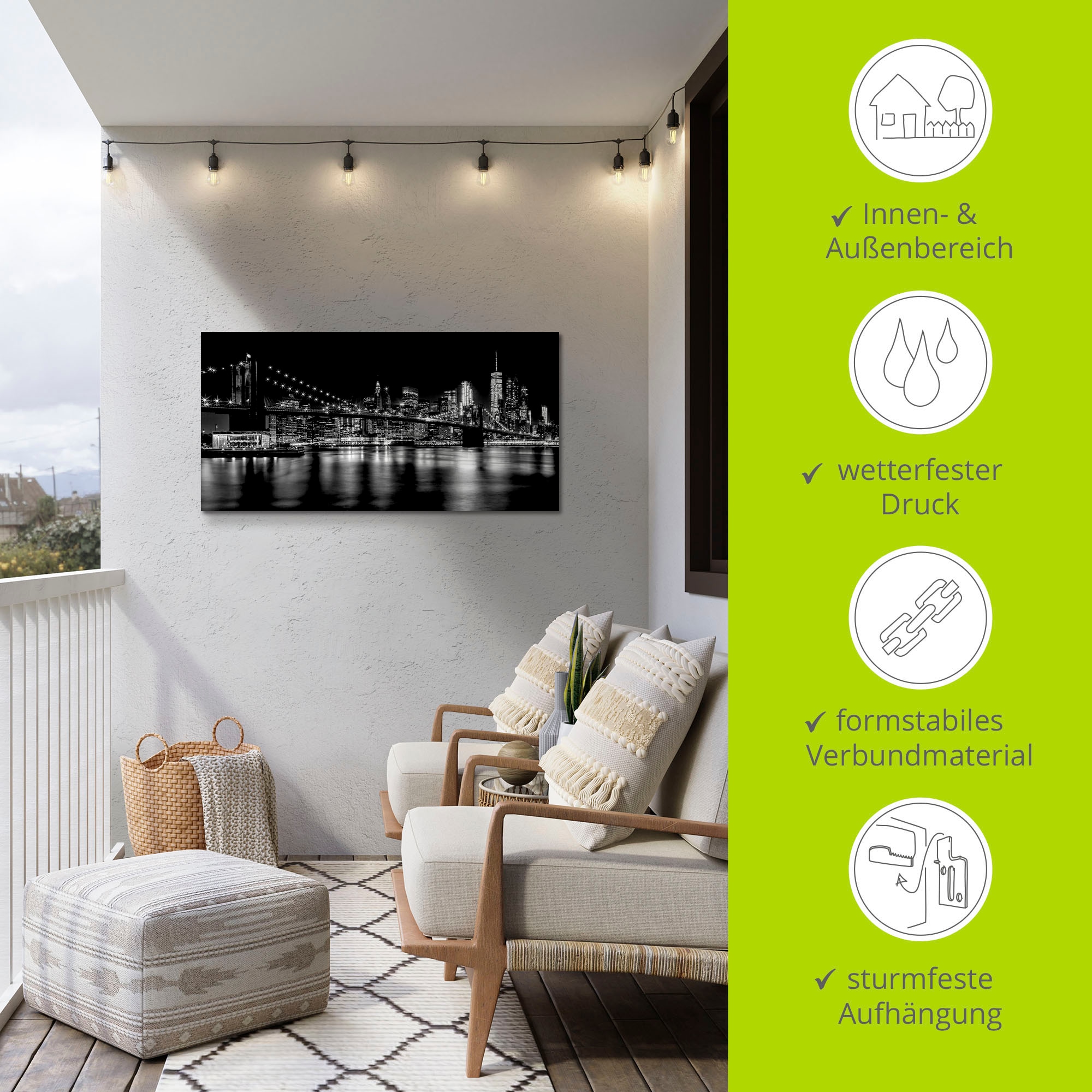 Artland Wandbild »Manhattan Skyline & Brroklyn Bridge«, Amerika, (1 St.), als Alubild, Outdoorbild, Wandaufkleber in verschied. Größen