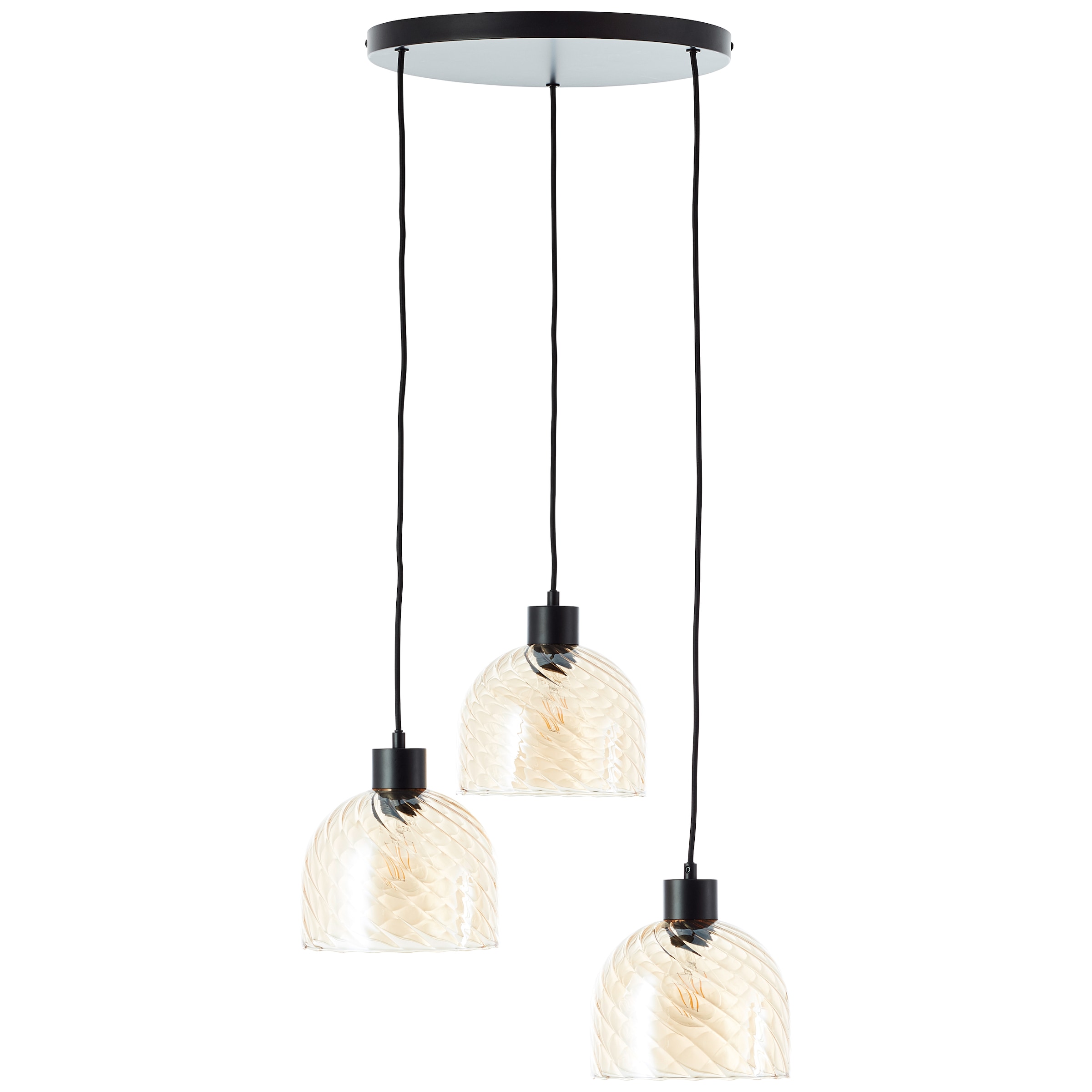 BRILLIANT Pendelleuchte "Casto", schwarz (schwarz, bernstein), 3, Ø 51cm, 1 Stk., Leuchten, 150 x 51 cm, E27, kürzbar, Glas, bernsteinfarben, Pendelleuchte