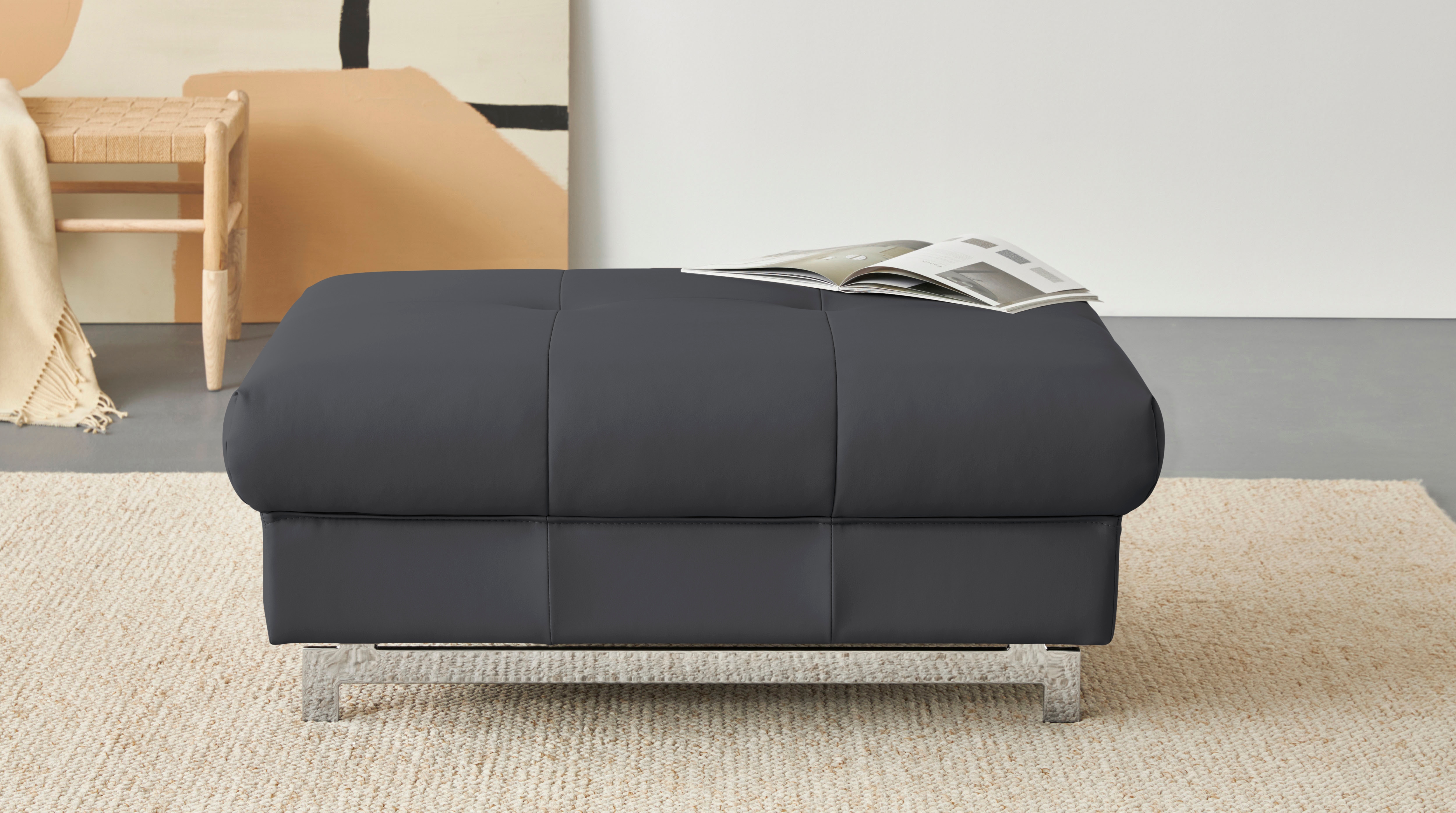 Hocker COTTA, B:100cm H:46cm T:65cm, braun, 100% Echtleder, Büro, Hocker, "Chef", mit edlen Metallfüßen