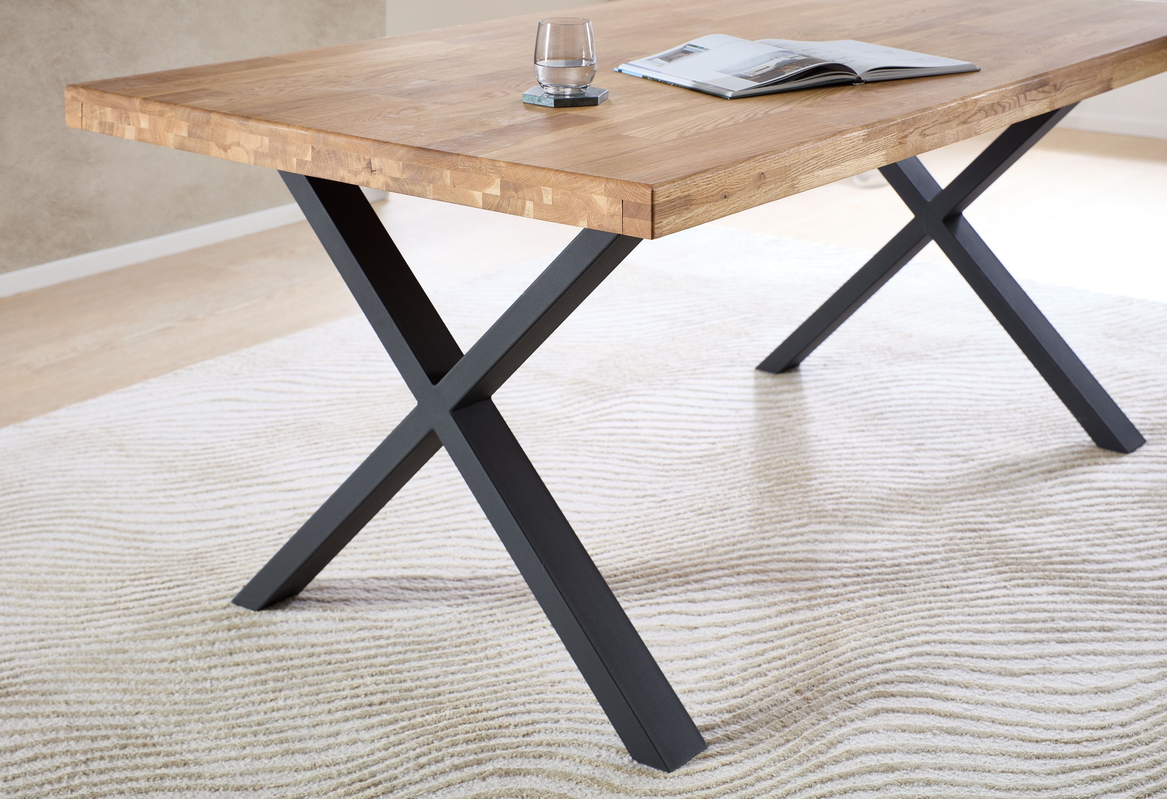 STOLKOM Chris Dining Table Oak Solid Wood Black 180x100x76 cm 2