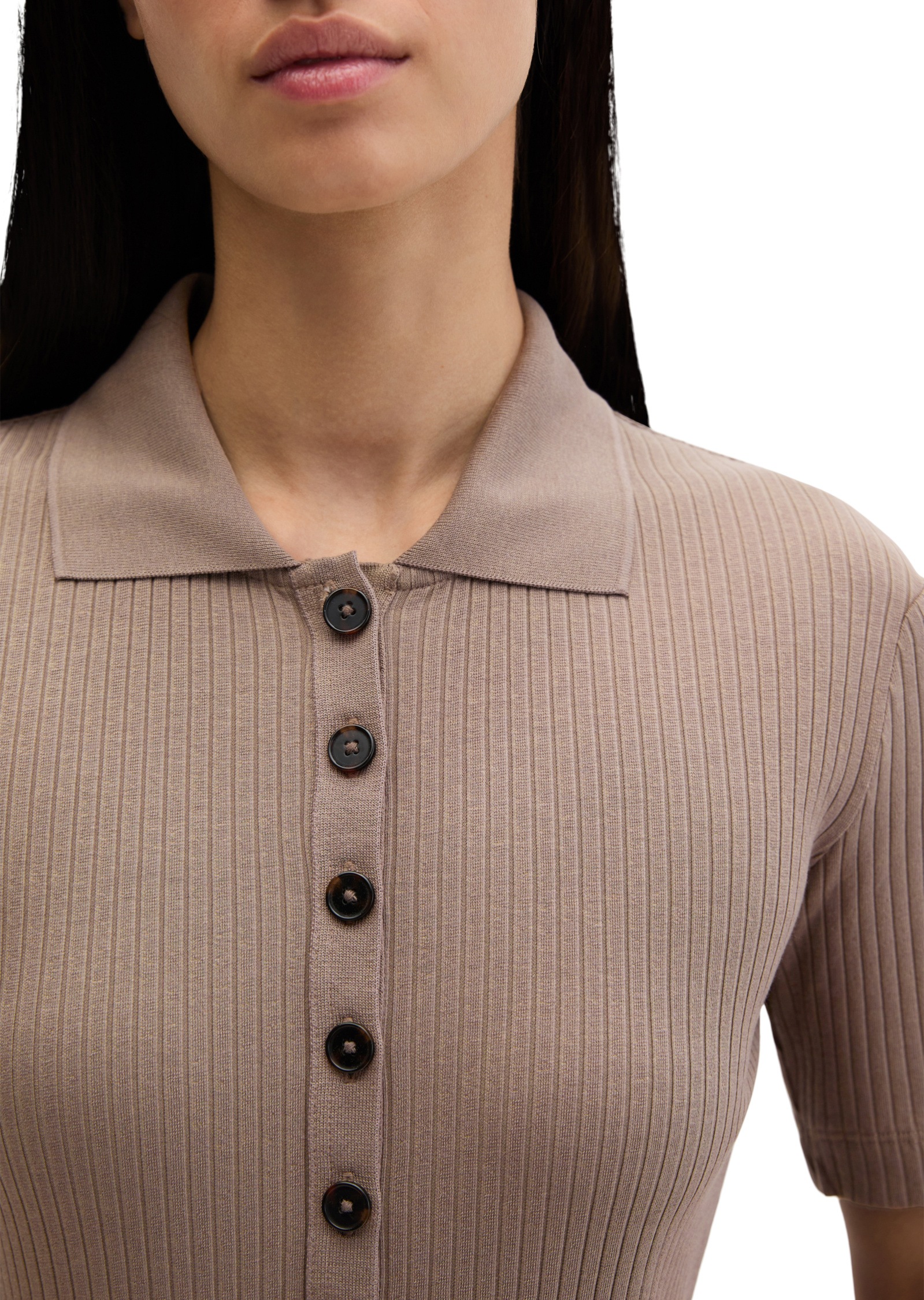 Poloshirt MARC O'POLO "mit TENCEL™ Modal", Damen, Gr. XL, chalky braun, Obermaterial: 58% Baumwolle, 38% Modal, 4% Elasthan, unifarben, slim fit, Shirts 6