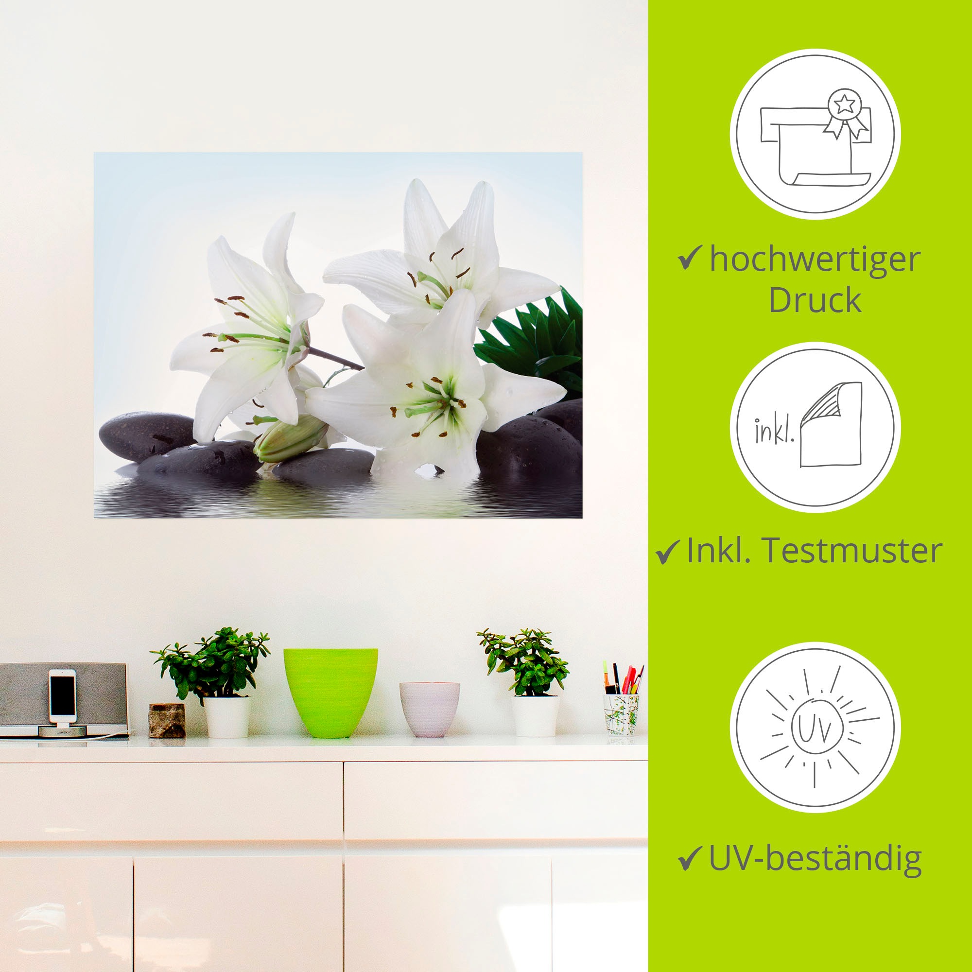 Artland Wandbild »Madonna-Lilien und Spasteine«, Zen, (1 St.), als Leinwandbild, Poster, Wandaufkleber in verschied. Größen