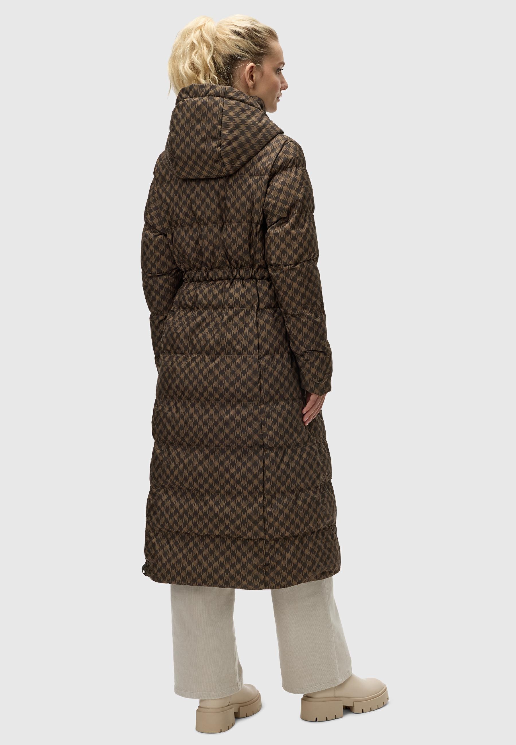 Ragwear Steppmantel »Niara Long Print«, wasserdichter Mantel mit angesagtem Hahnentritt Muster