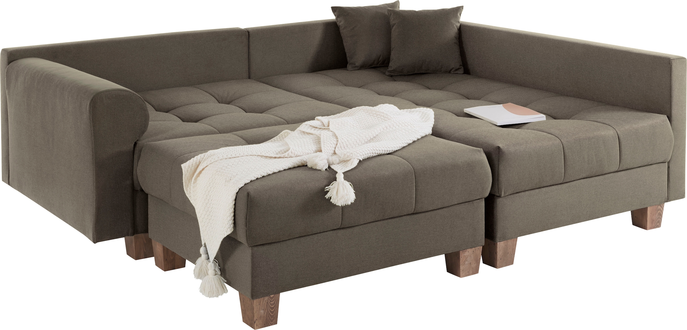 Home affaire Ecksofa »Rice L-Form inkl. Hocker«, (Set, mit Hocker), mit Bonnellfederkern, Hocker & Kissen, Ottomane beidseitig montierbar