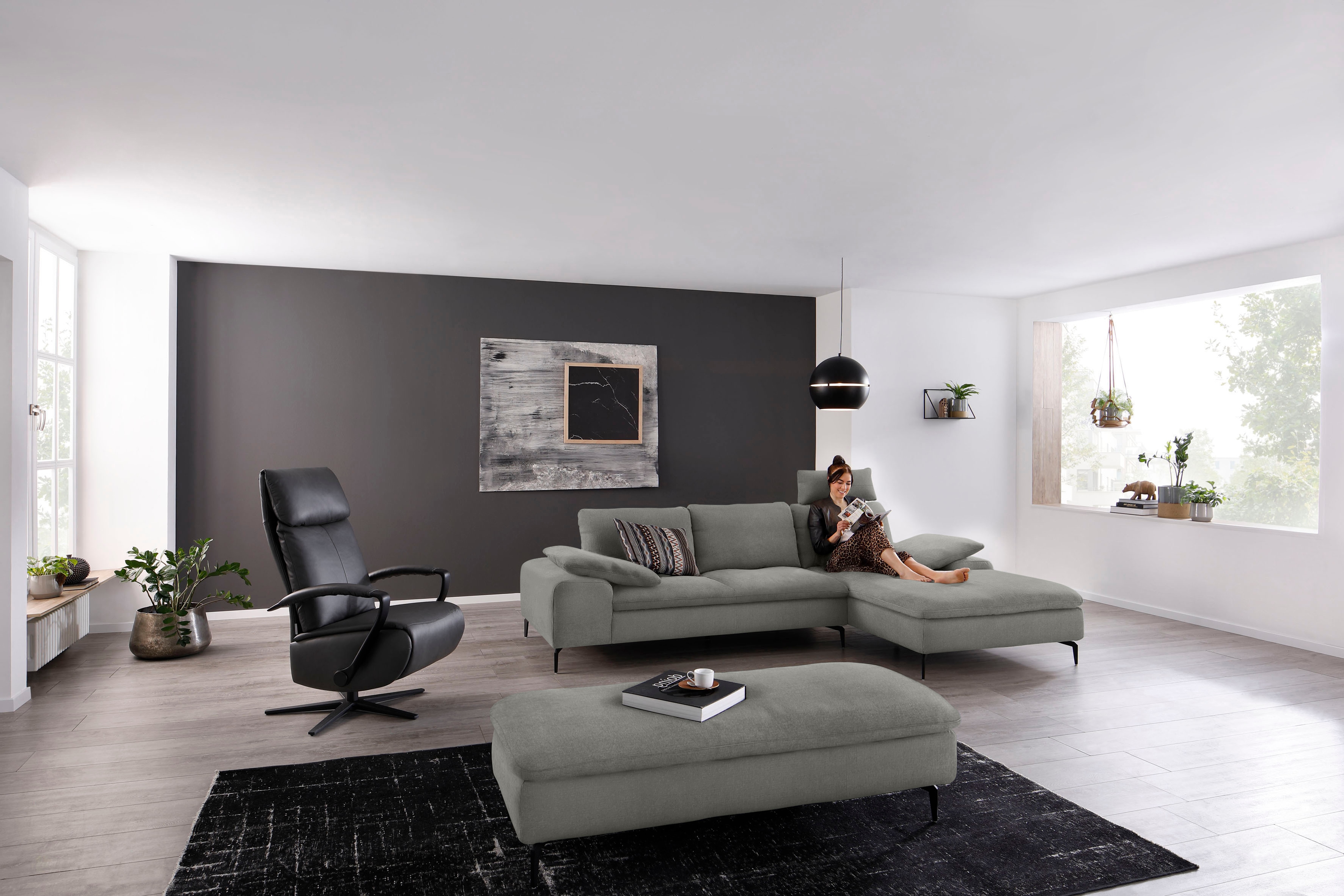 W.SCHILLIG Ecksofa "valentinoo, Designsofa, bequem, elegant und zeitlos, L-Form" inklusive Hocker, mit Sitztiefenverstellung, Breite 299 cm