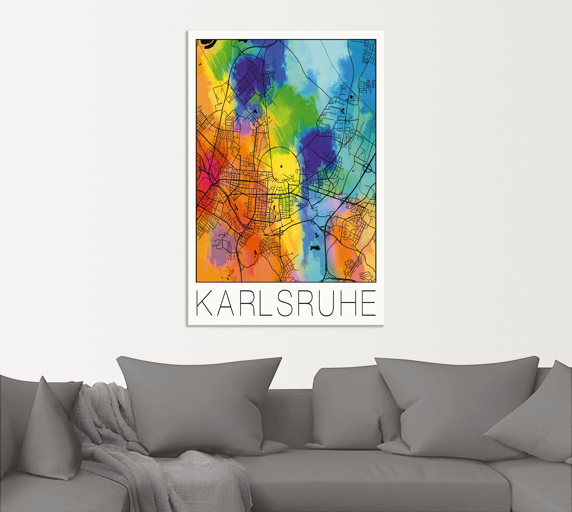 Artland Wandbild "Retro Karte Karlsruhe Aquarell", Deutschland, (1 St.), al günstig online kaufen