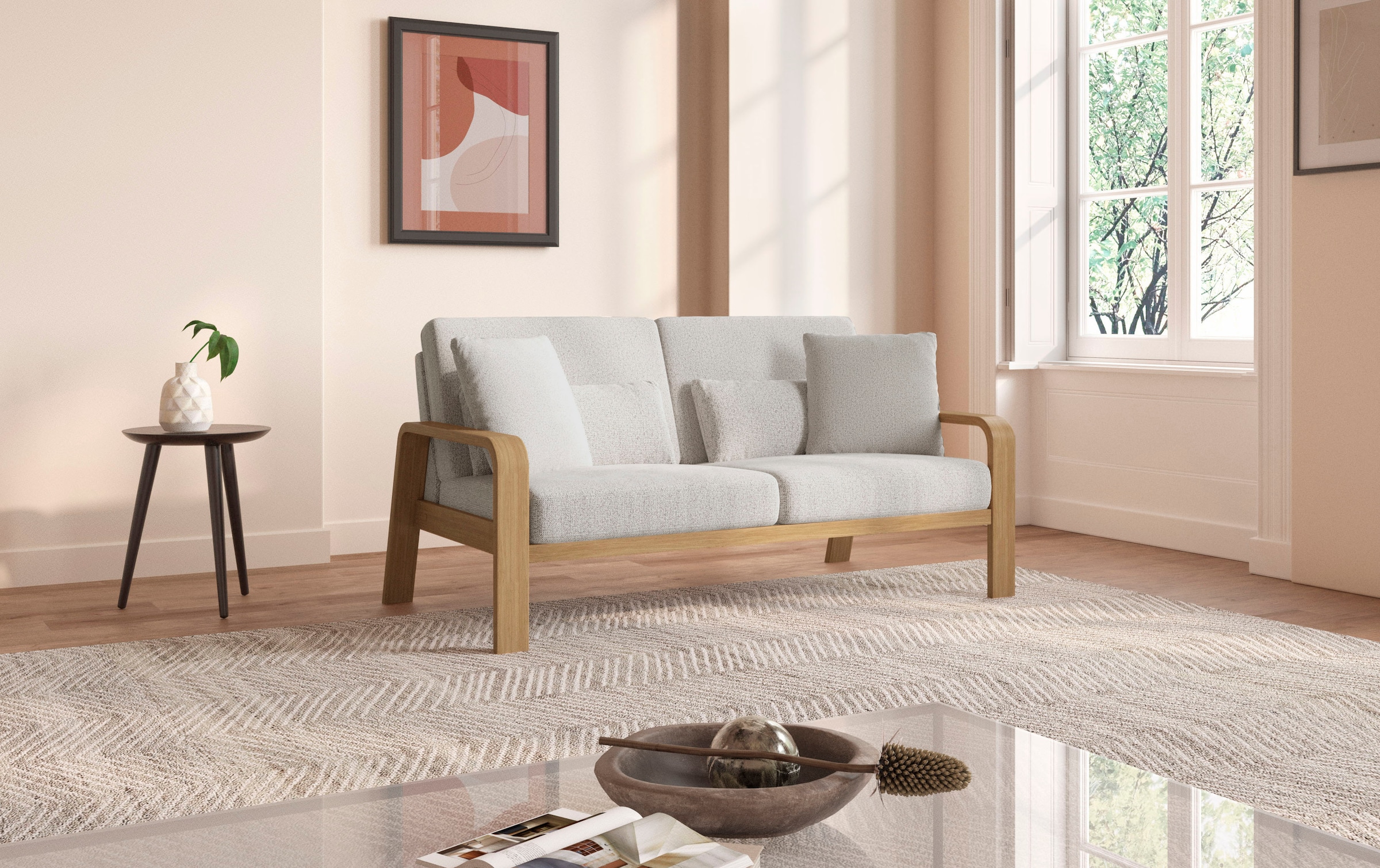 sit&more 2,5-Sitzer »Kolding«, Armlehnen aus Buchenholz in natur, verschiedene Bezüge und Farben