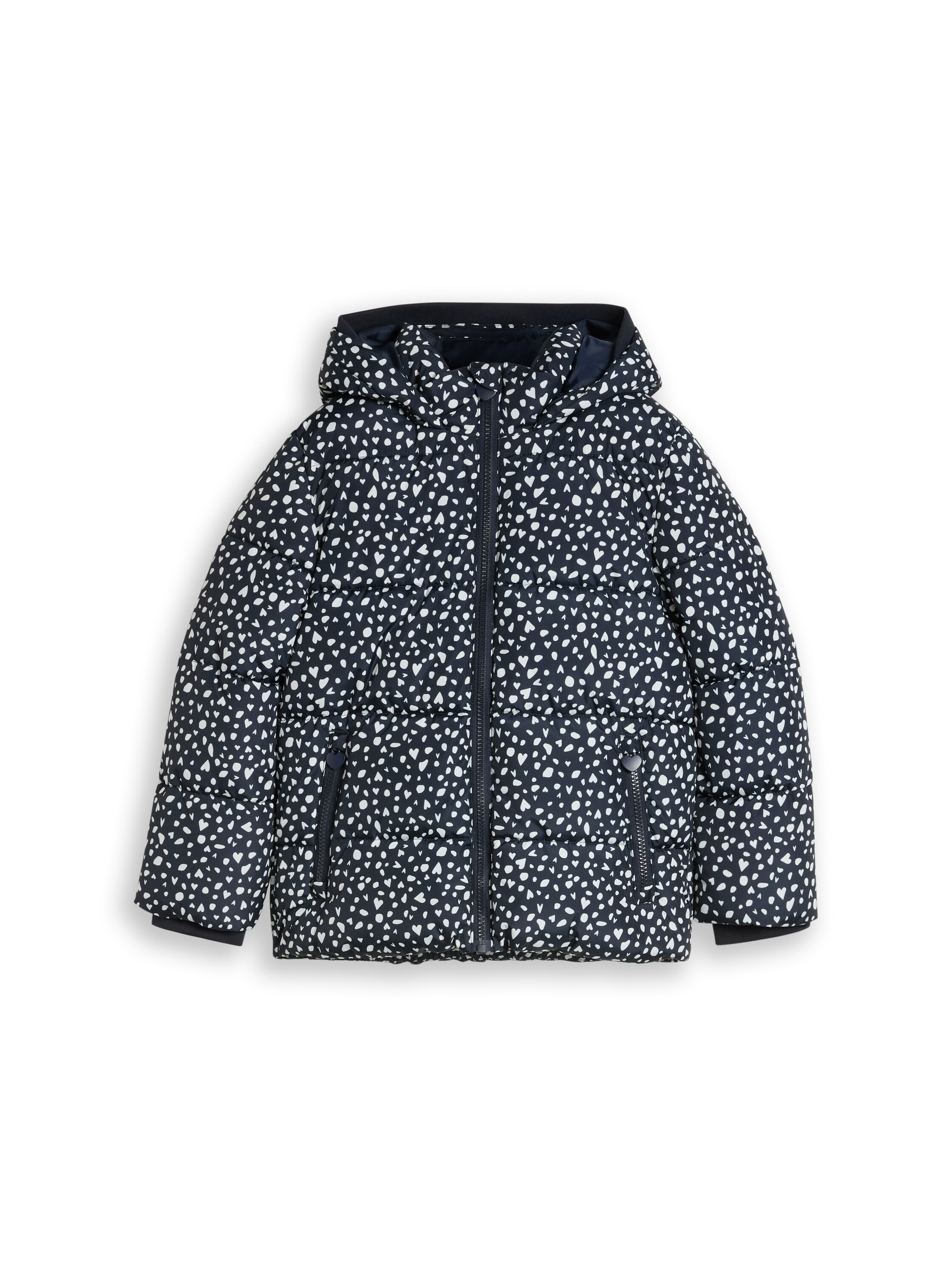 TOM TAILOR Steppjacke mit Kapuze Winterjacke mit Kapuze und Allover-Herz-Prints / Für Girls