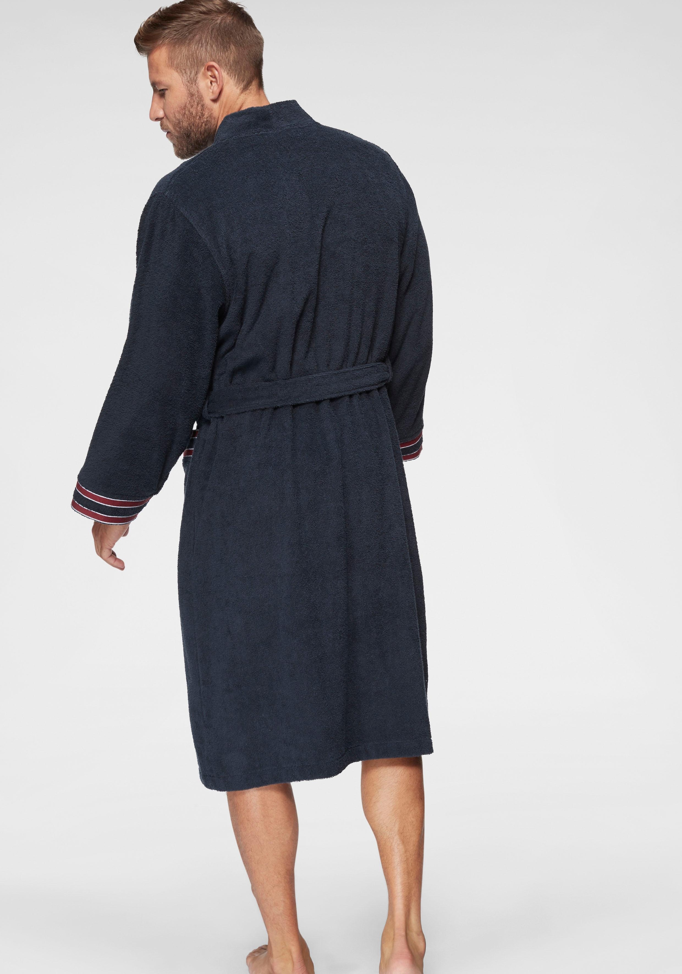 Bruno Banani Herrenbademantel »Roy, ideal für Sauna & Spa, Hotelbademantel, Morgenmantel«, (1 St.), mit farblich abgesetzten Streifen, Bademantel, Baumwolle, S-3XL