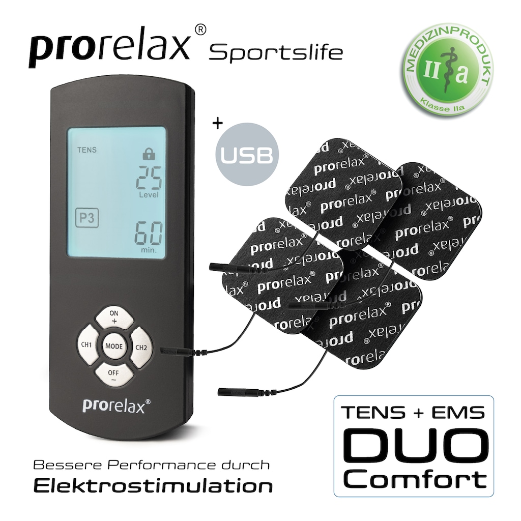 prorelax TENS-EMS-Gerät »DUO Comfort Blackline - 2 Therapien mit einem Gerät«