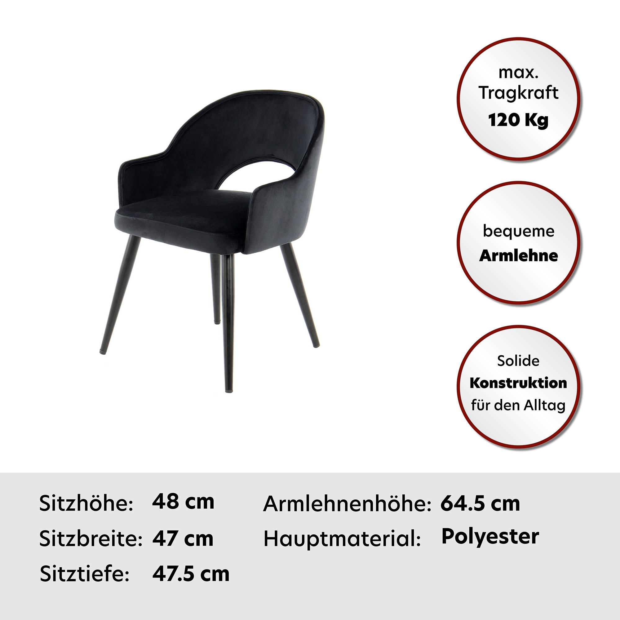 Kayoom Stuhl »Joris 110 2er-Set, einfarbiges Design,mit Retro-Charakter«, (Set), 2 St., mit Armlehne, bequem, Halbmond-Öffnung in der Rückenlehne