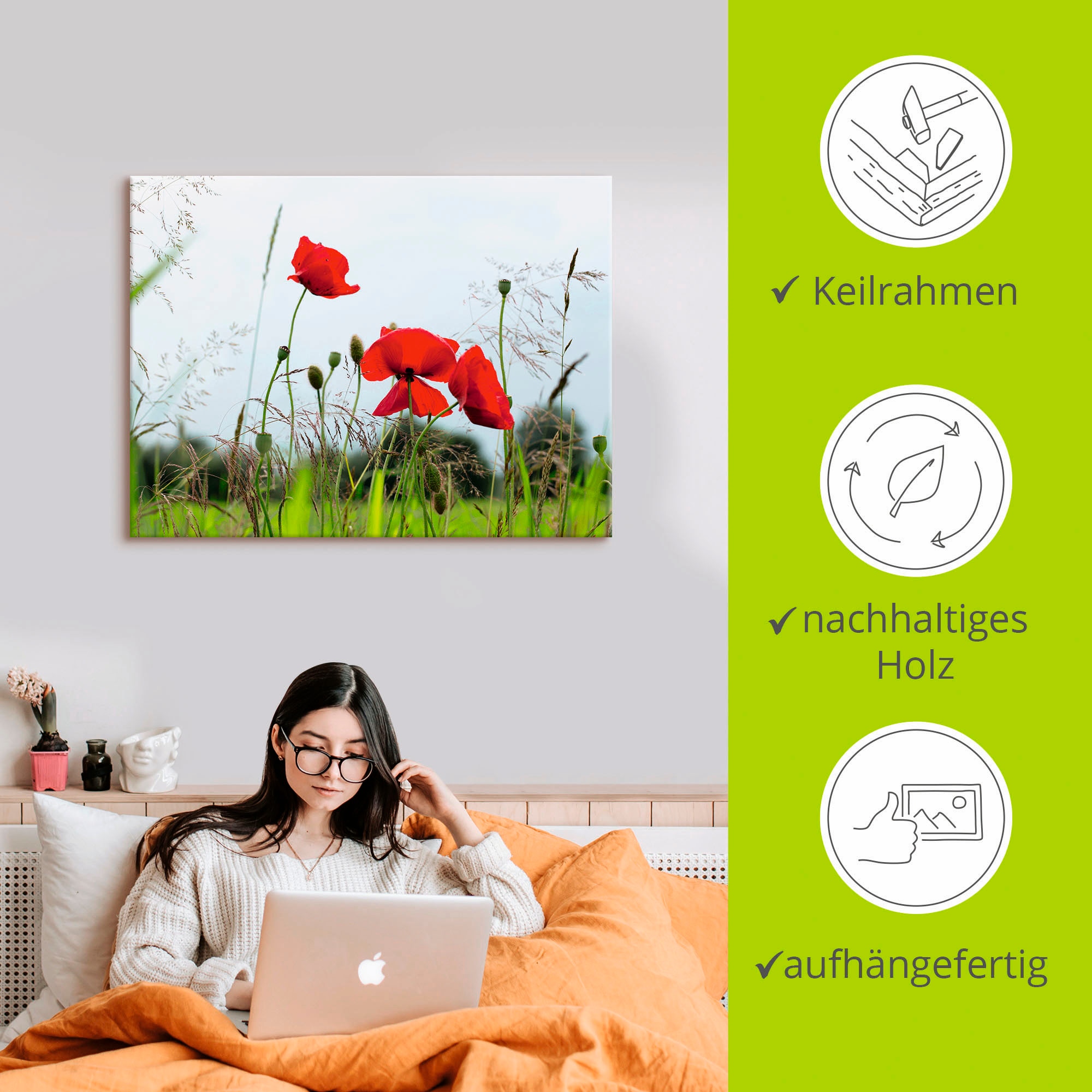 Artland Leinwandbild »Mohnblumen I«, Blumen, (1 St.), auf Keilrahmen gespannt